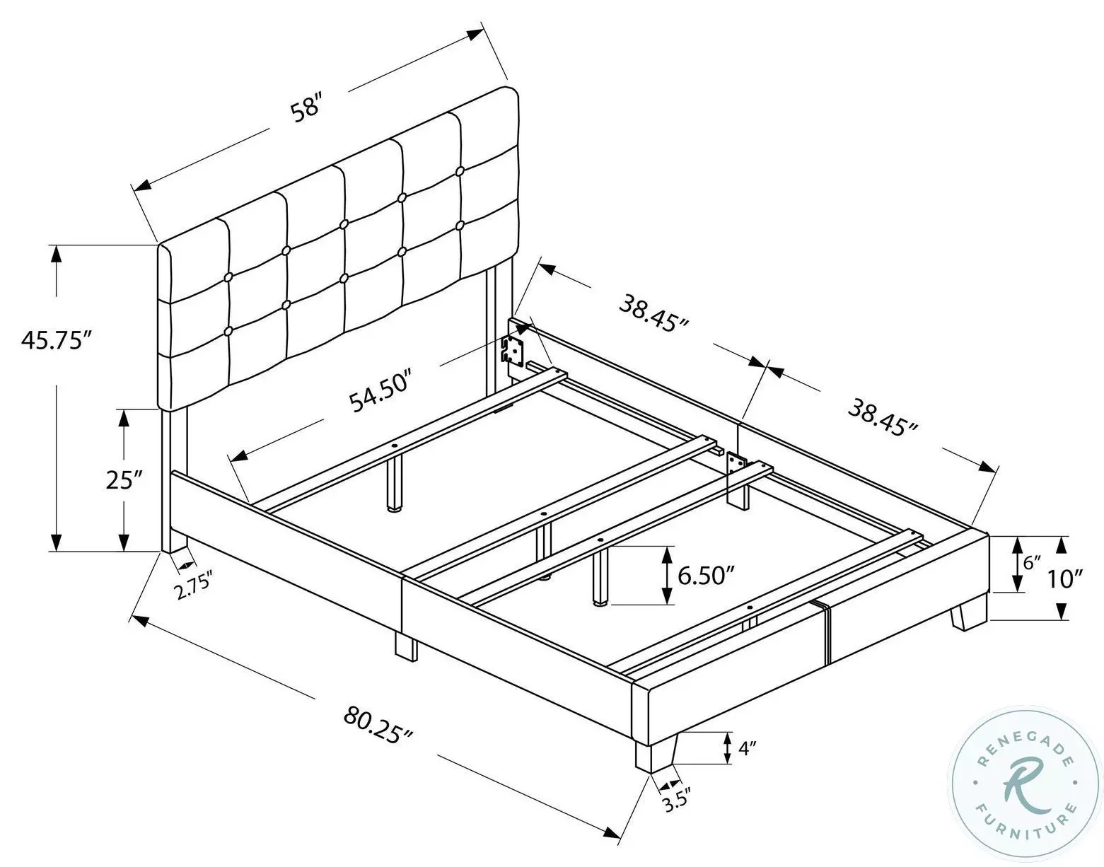 5801F Light Gray Full Upholstered Low Profile Bed