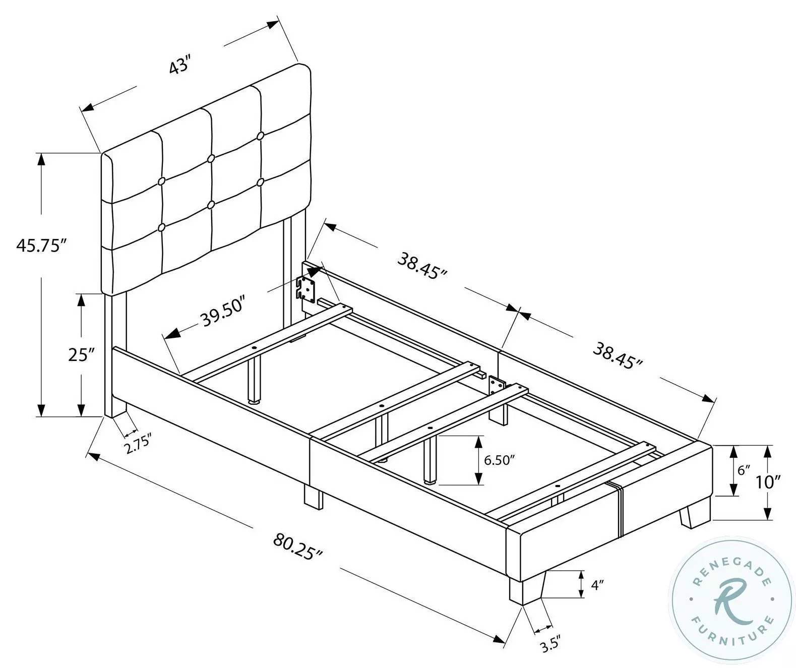 5805T Black Twin Upholstered Low Profile Bed