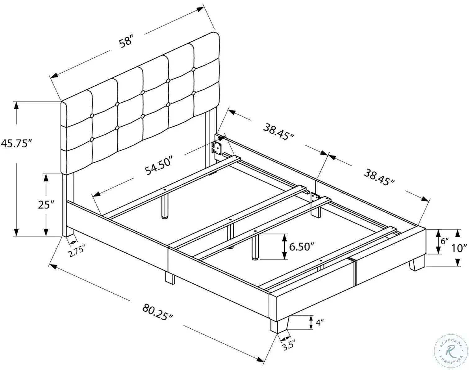5922Q Dark Brown Queen Tufted Upholstered Panel Bed