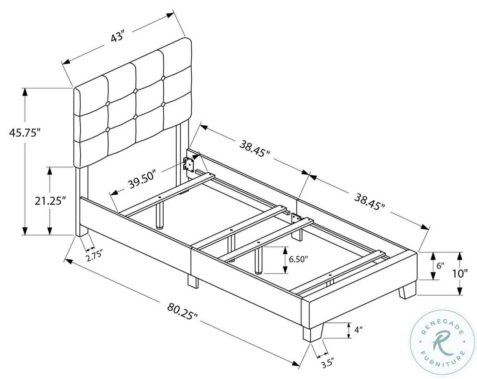 5924T Black Twin Upholstered Panel Bed