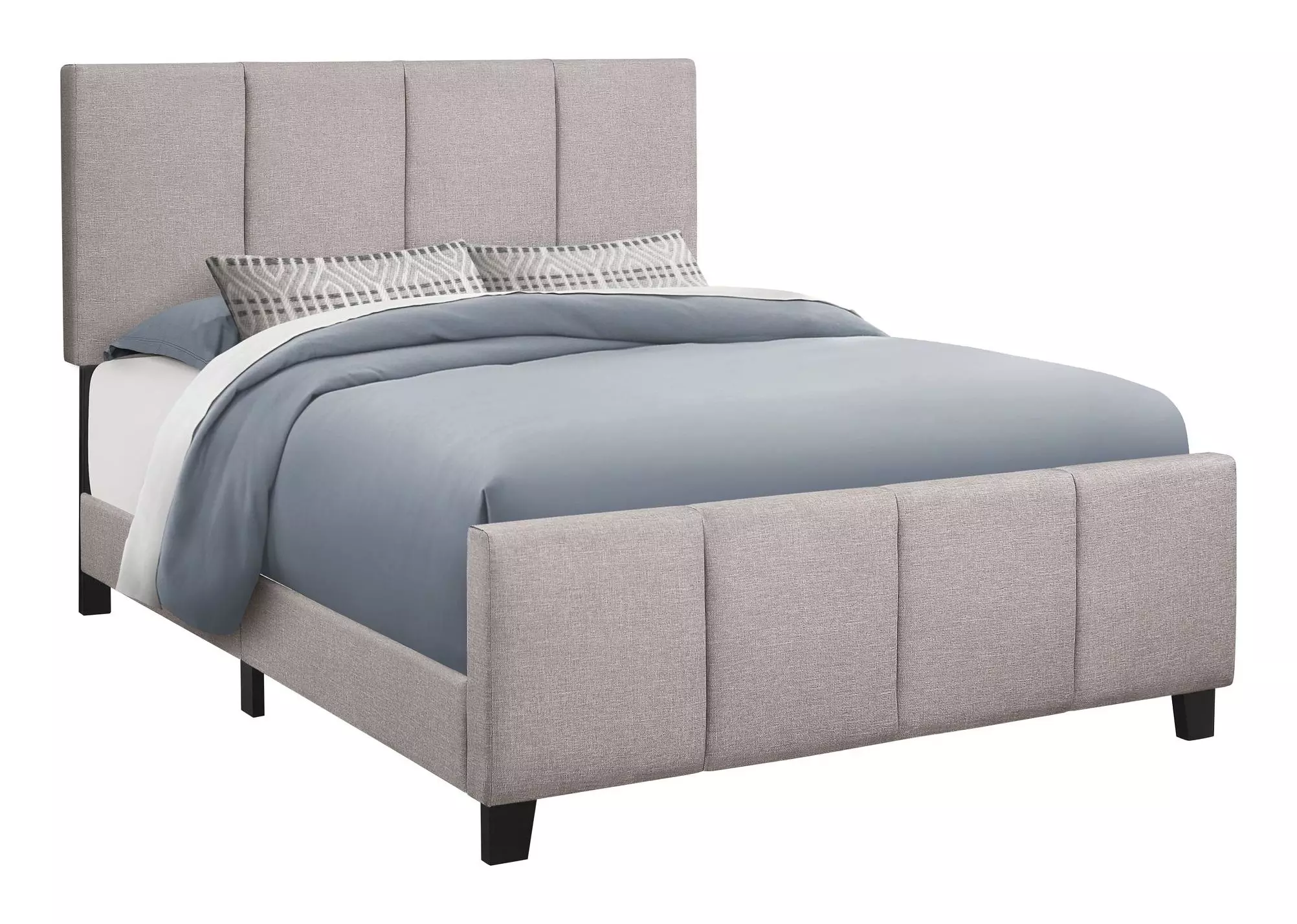 Bed, Queen Size, Platform, Bedroom, Frame, Upholstered, Linen Look, Wood Legs, Grey, Transitional