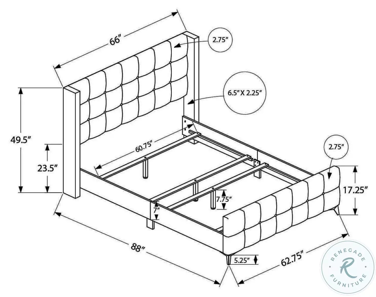 6040Q Grey Upholstered Queen Panel Bed