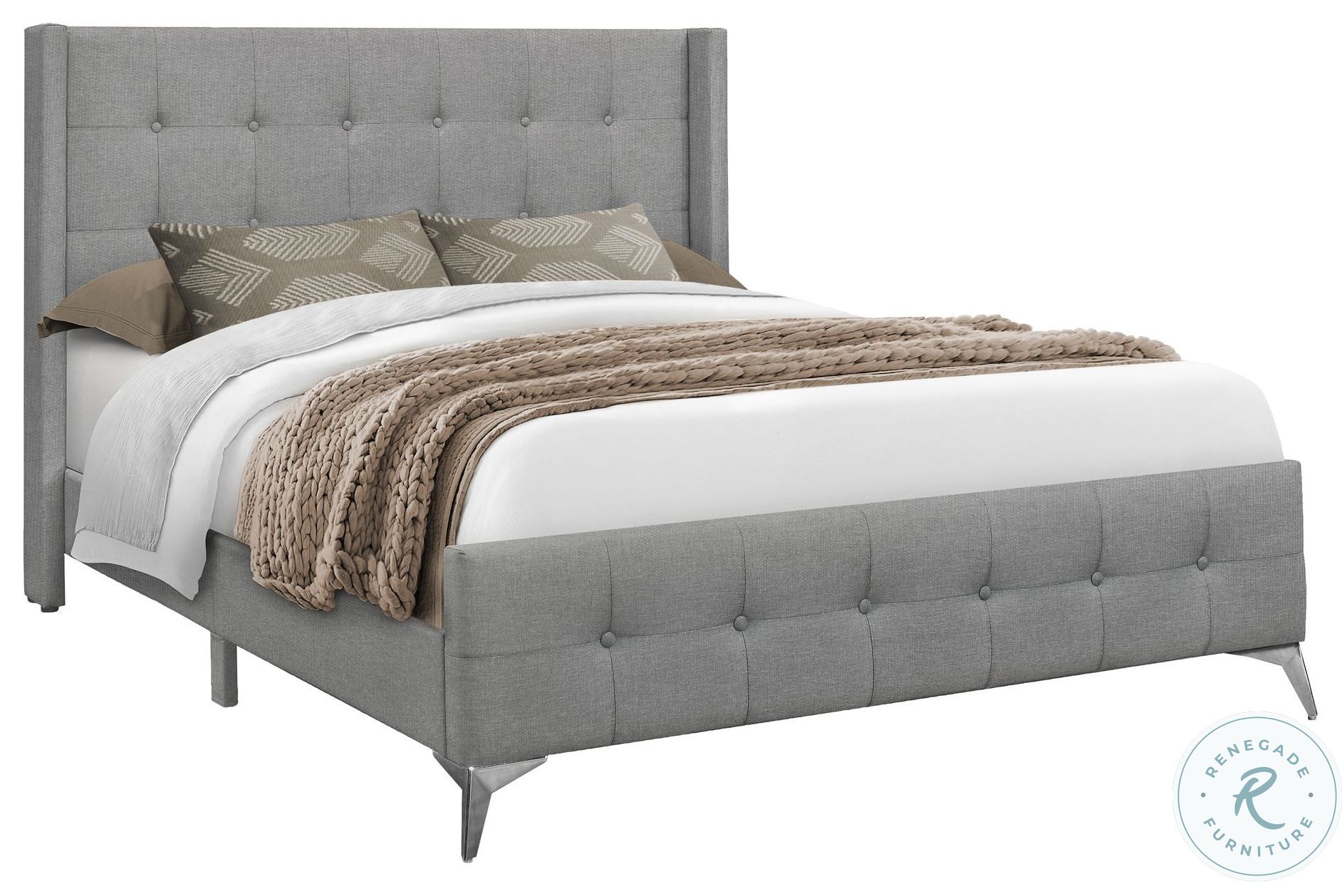 6040Q Grey Upholstered Queen Platform Bed From Monarch Coleman Furniture