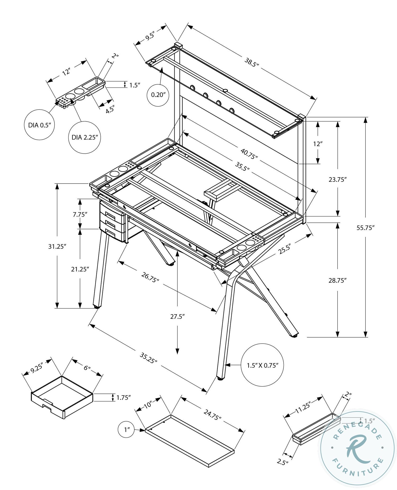 Black Metal Adjustable Top Drafting Table from Monarch Coleman Furniture
