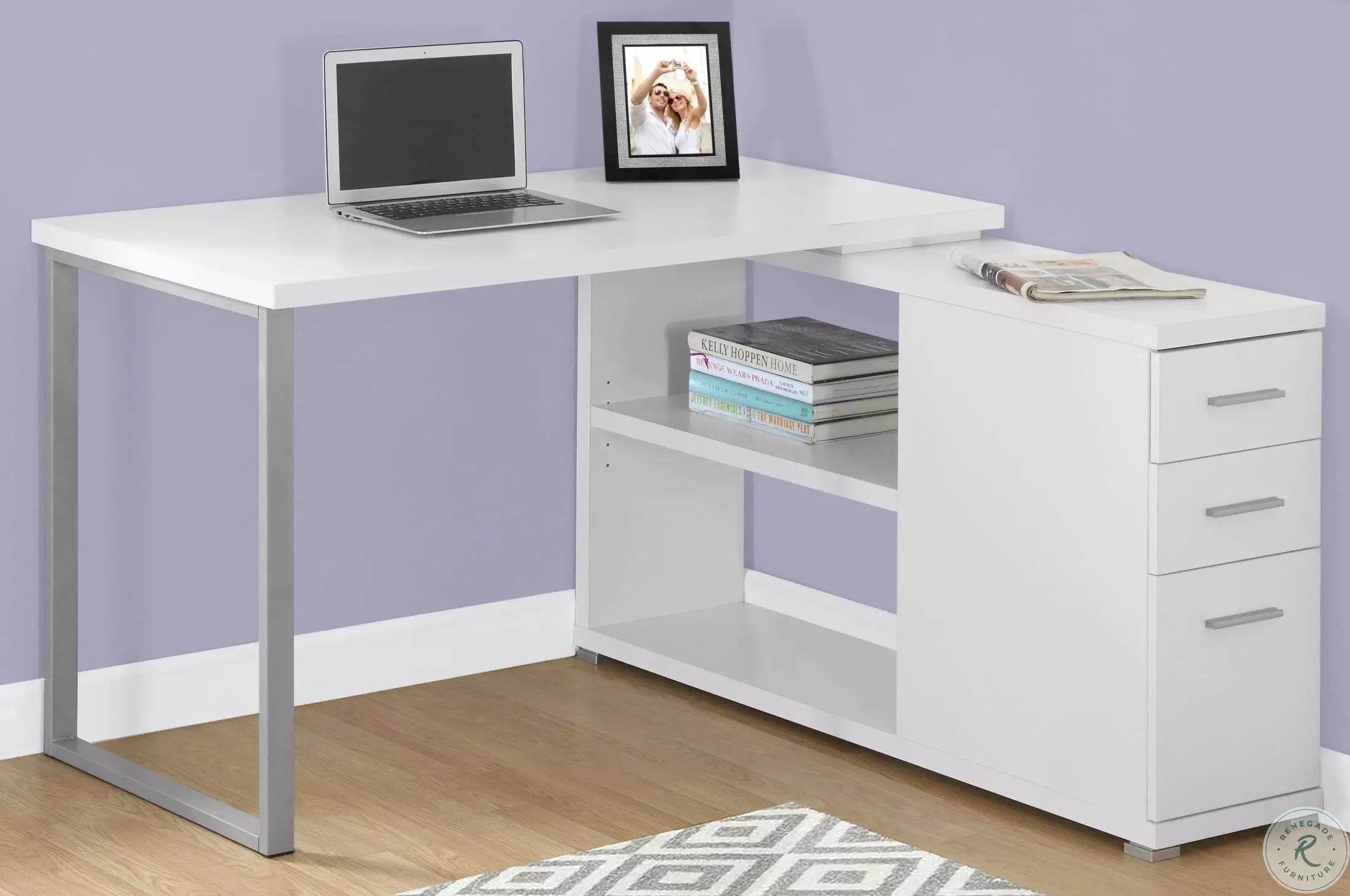 White LAF/RAF Computer Desk from Monarch | Coleman Furniture