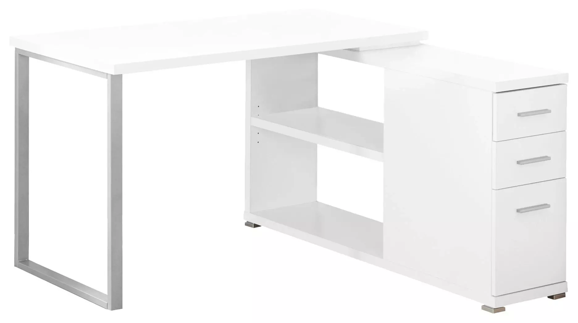 Computer Desk, Home Office, Corner, Storage Drawers, L Shape, Work, Laptop, Metal, White