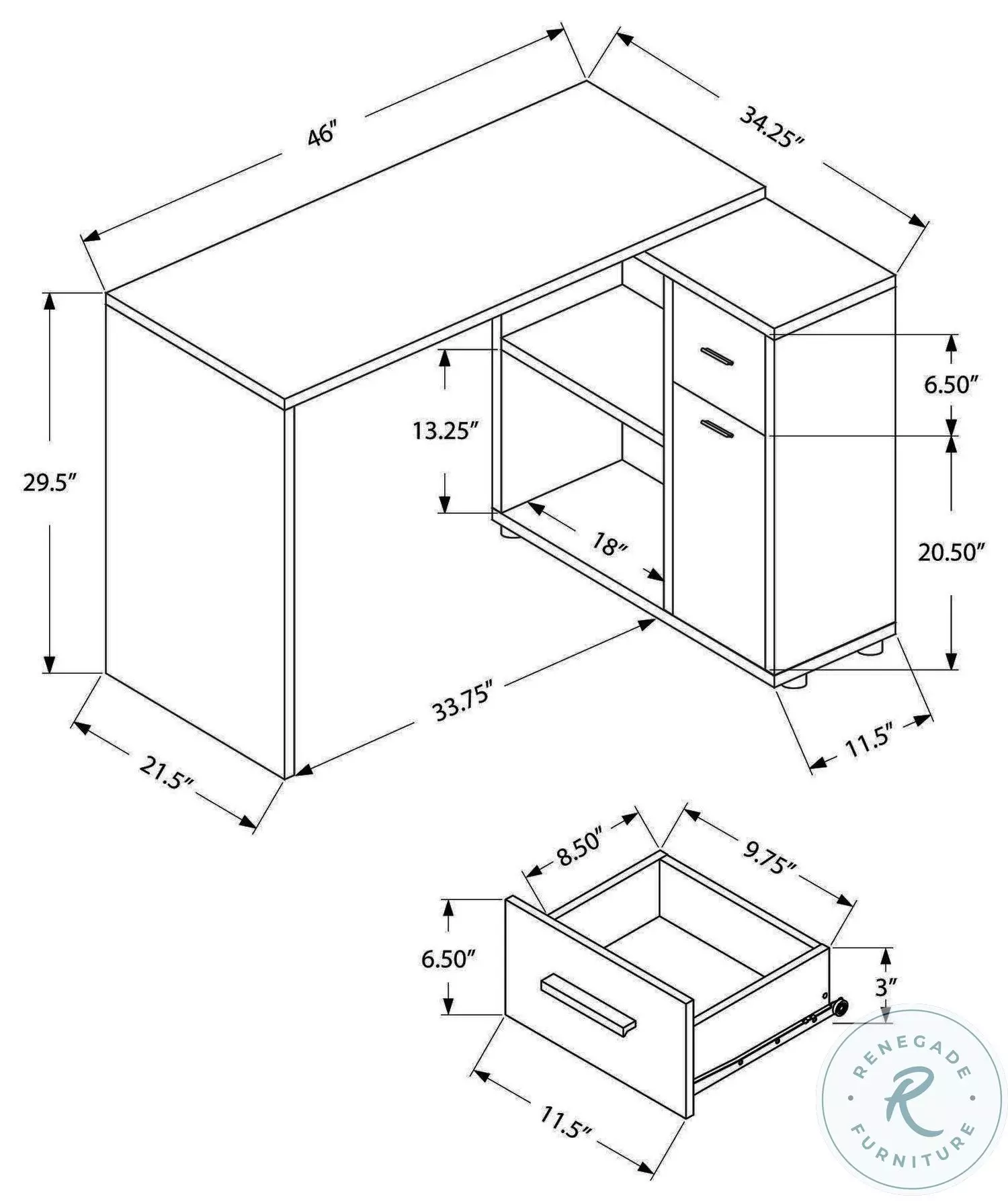 7349 Brown Oak 46" Computer Desk