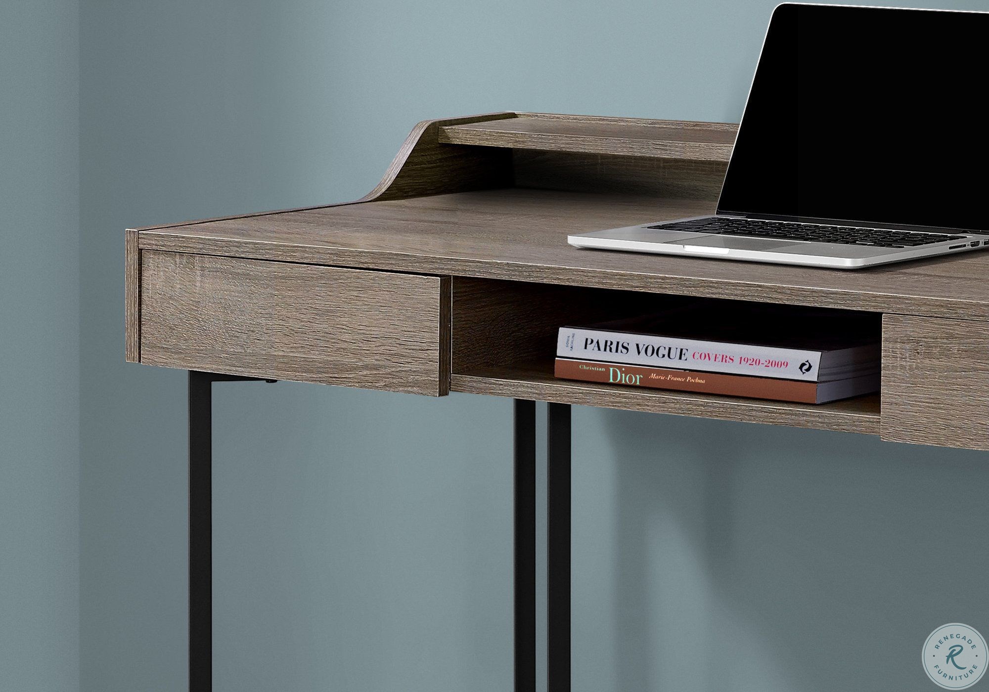 Dark Taupe and Black Metal 48" Open Computer Desk from Monarch