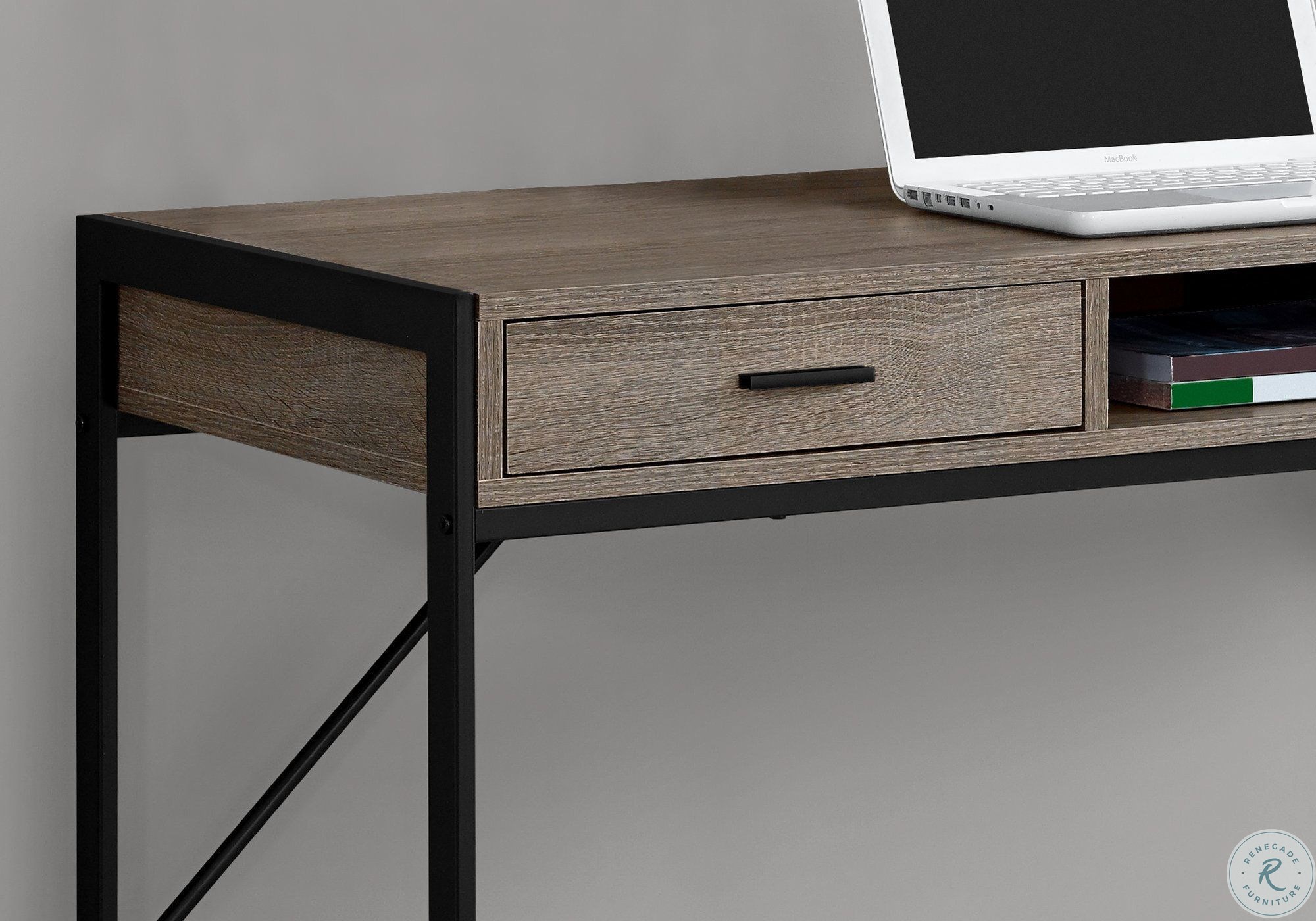 Dark Taupe and Black Metal 2 Drawer 48" Computer Desk from Monarch