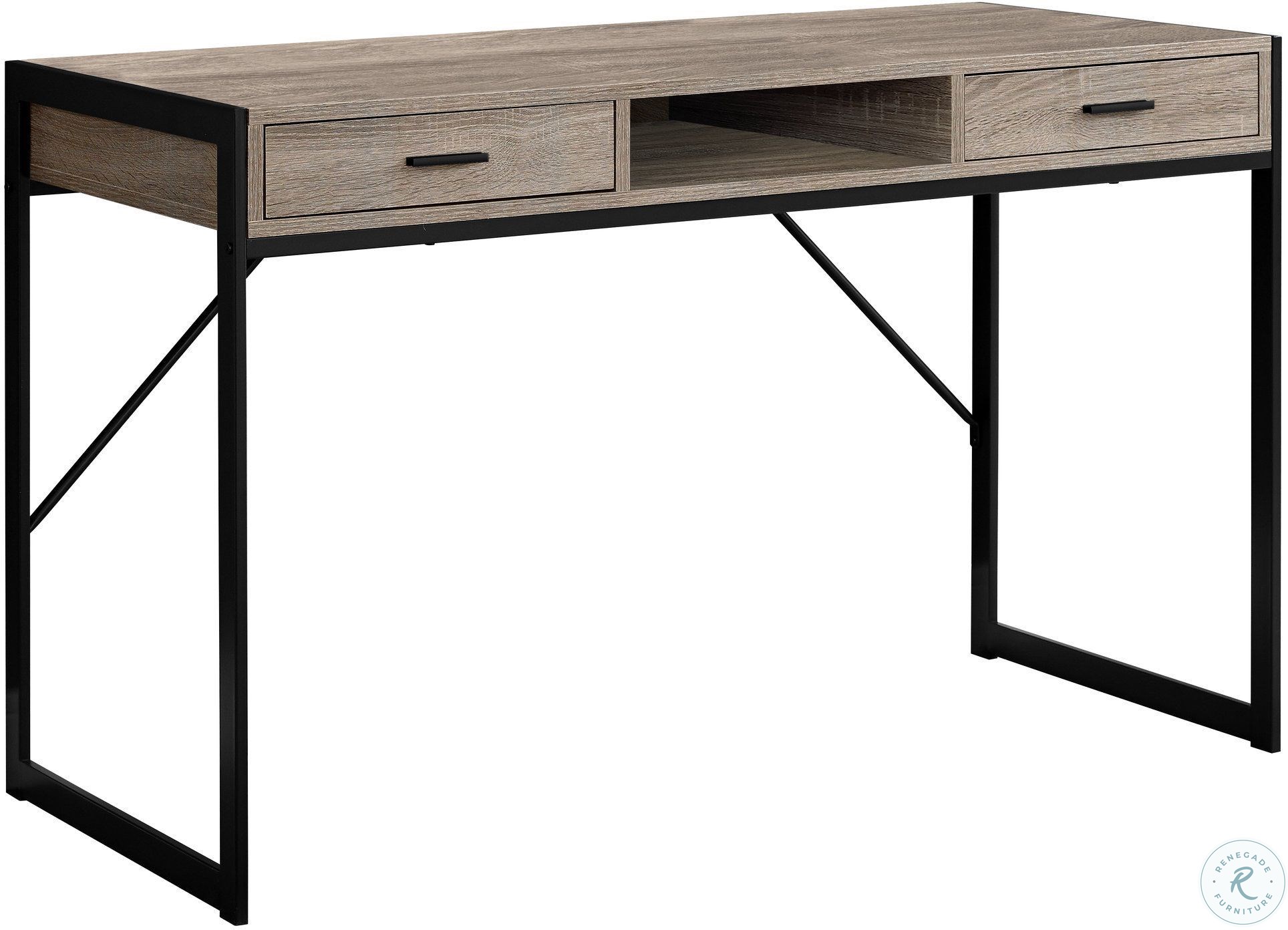 Dark Taupe and Black Metal 2 Drawer 48" Computer Desk from Monarch