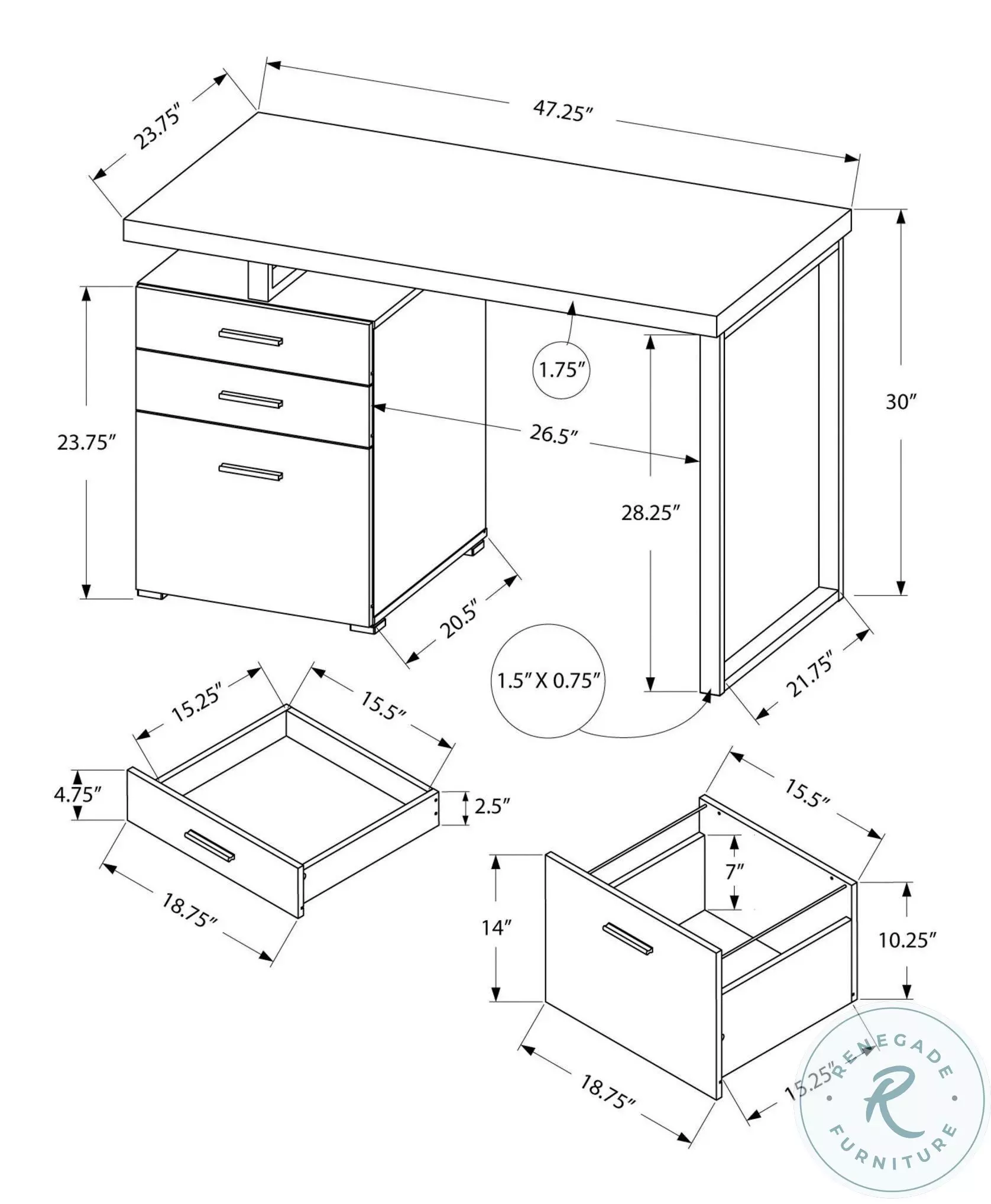 7411 Black And Grey 48" Computer Desk