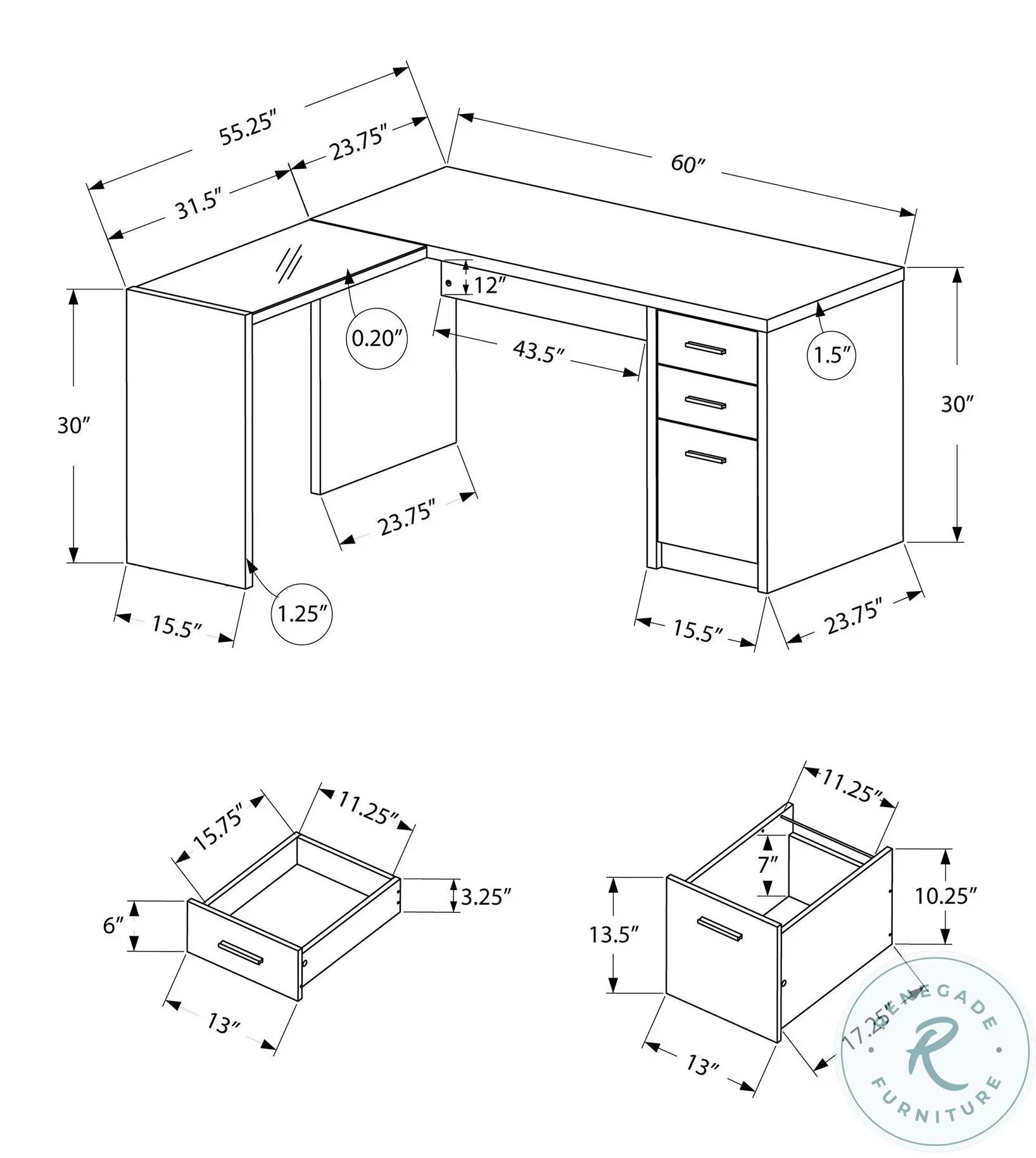 7431 Black And Grey L Shaped Desk