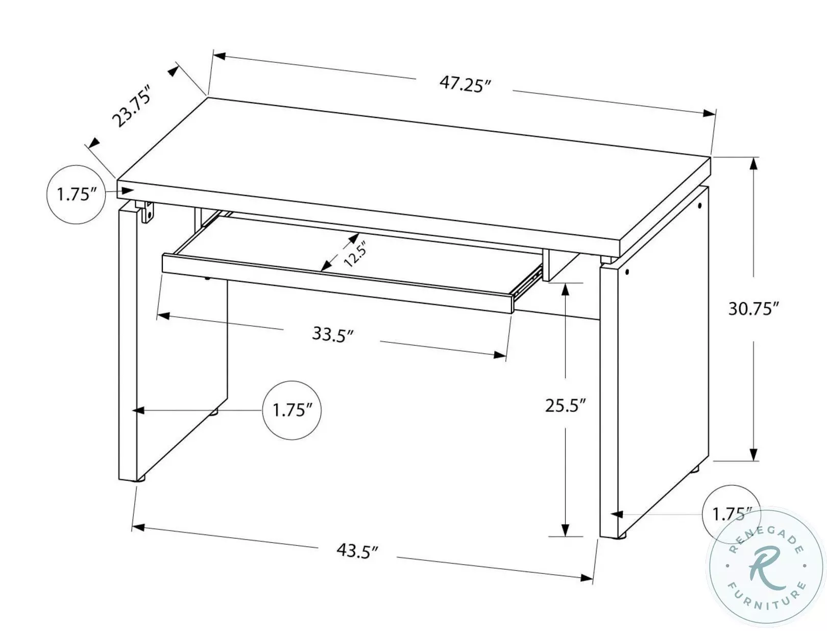 7439 Black And Grey 48" Computer Desk