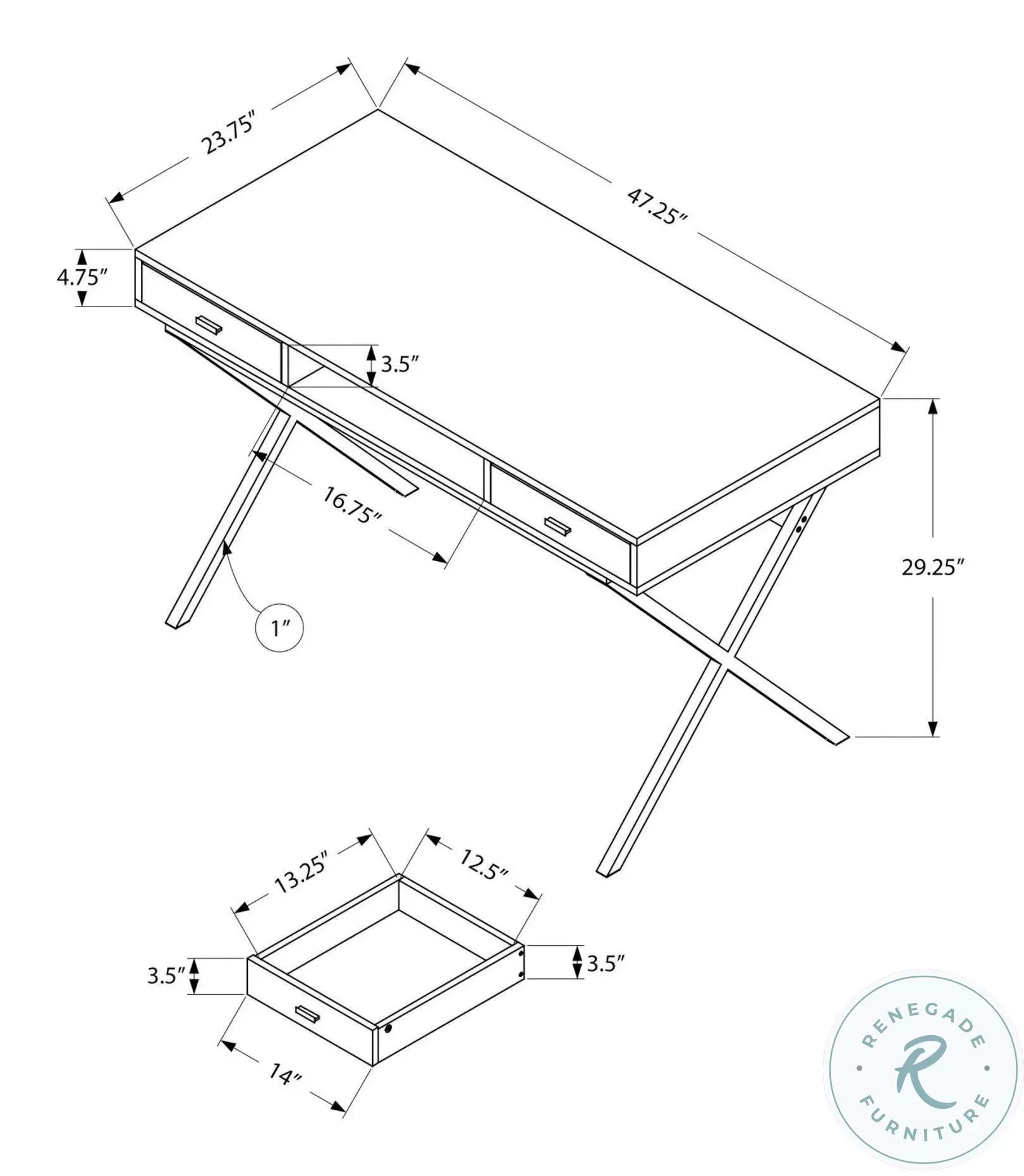 7449 Taupe And Black 48" Computer Desk