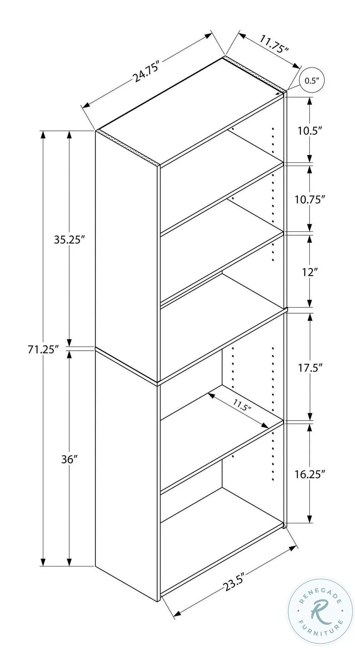 7467 Espresso 5 Shelves 72" Bookcase