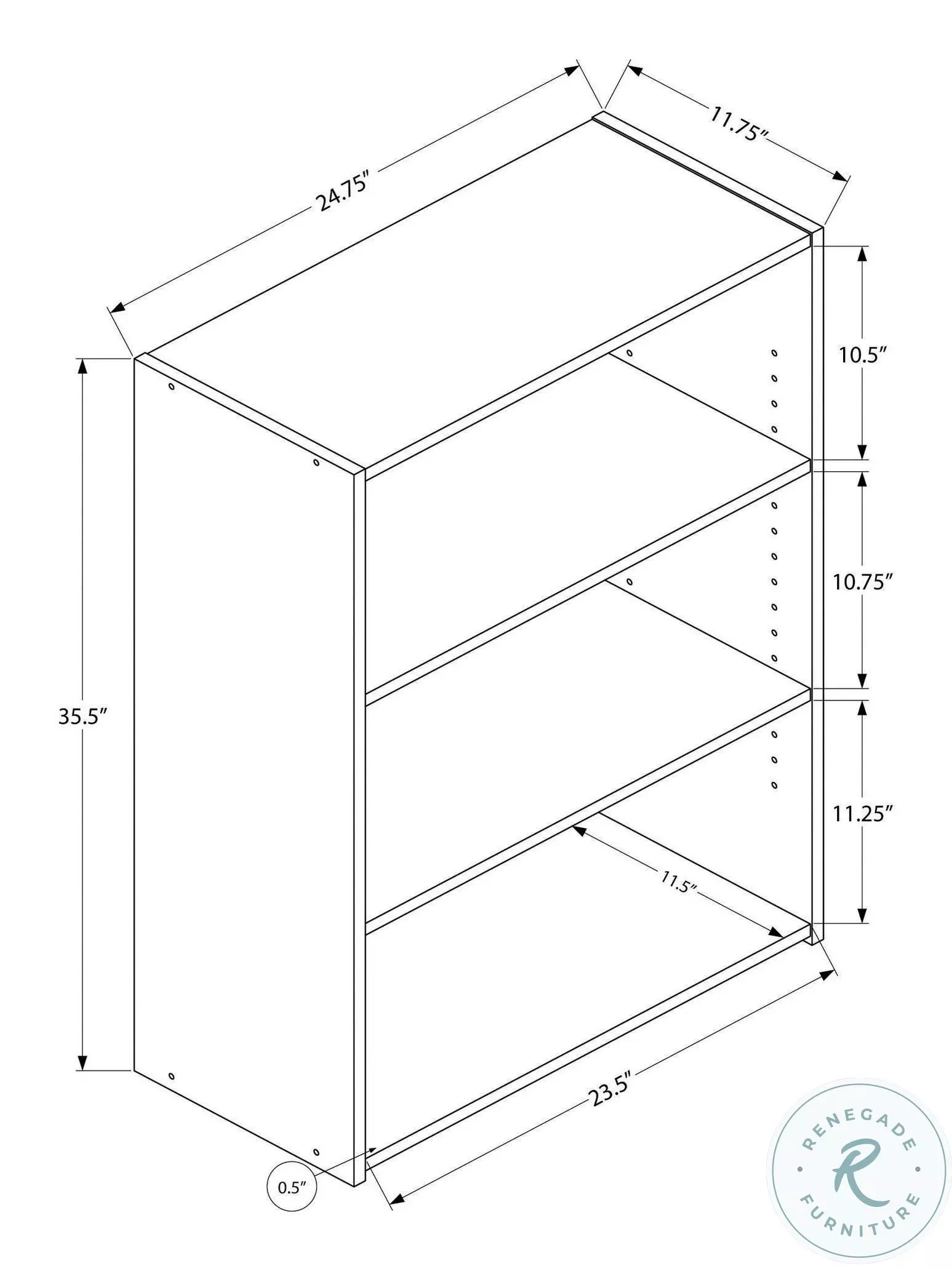 7476 Espresso 3 Shelves 36" Bookcase