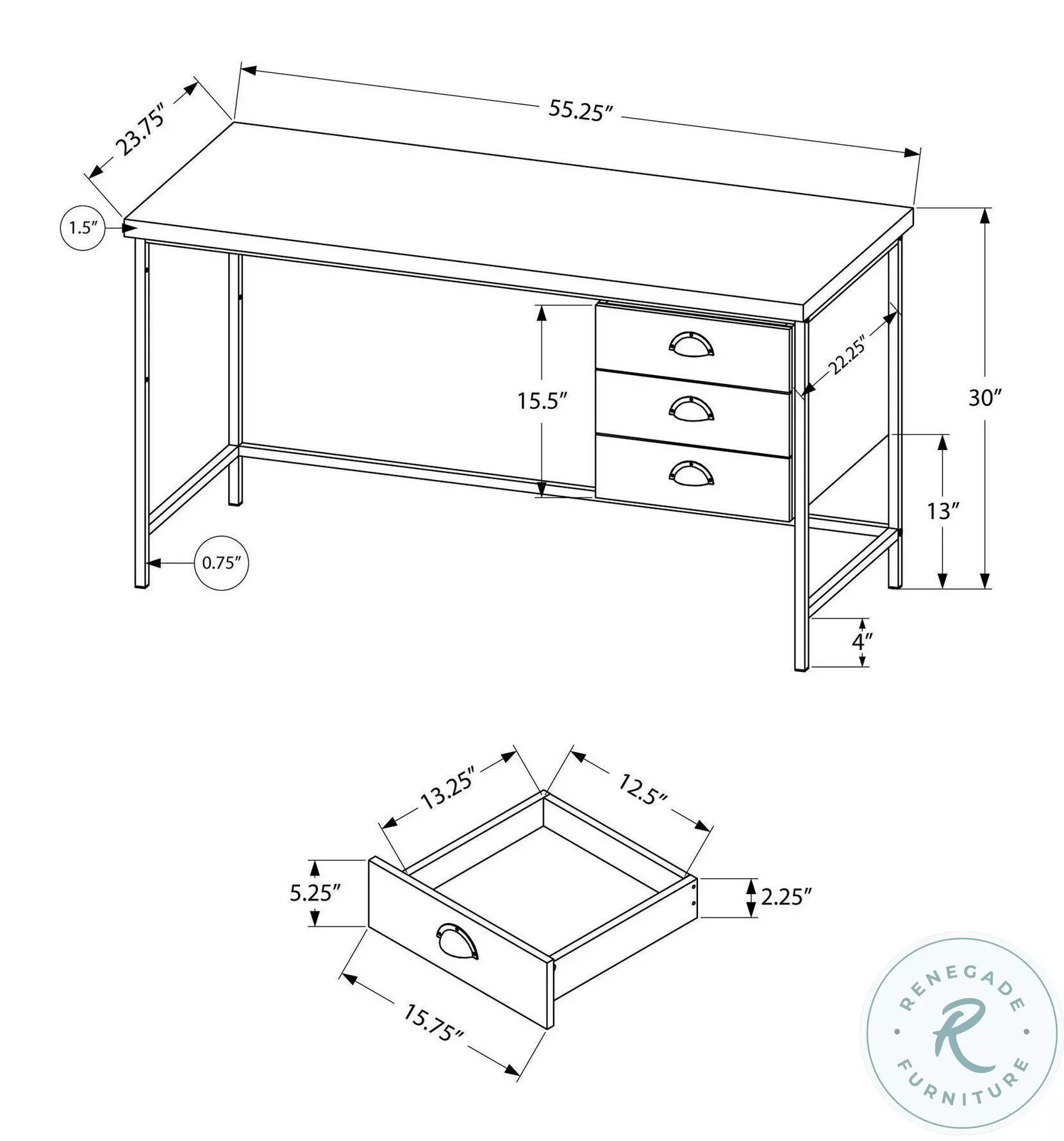 7488 Black 55" Computer Desk