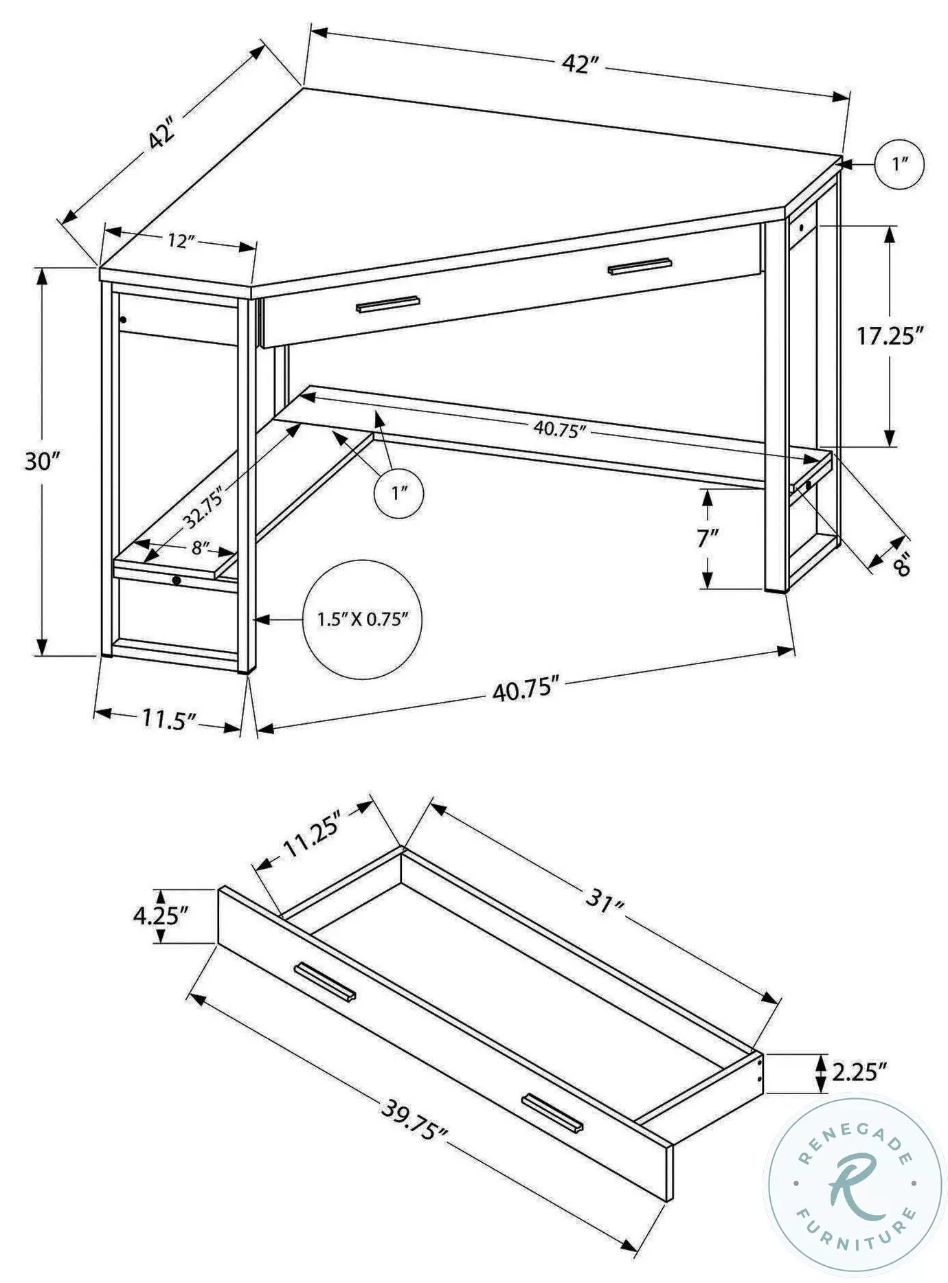 7505 Grey Corner Computer Desk