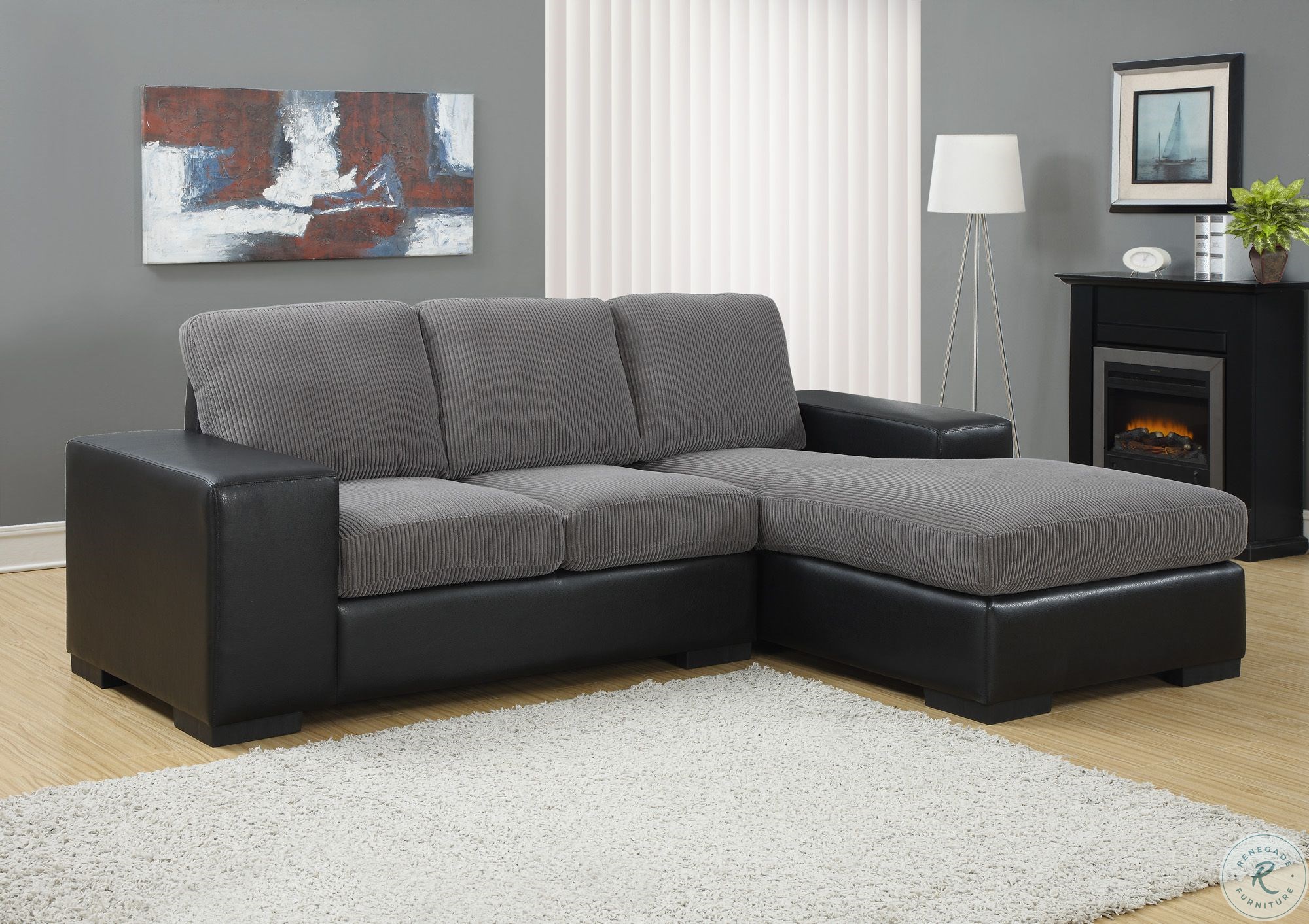 Charcoal Gray Corduroy Black Sofa Sectional From Monarch 8200gb