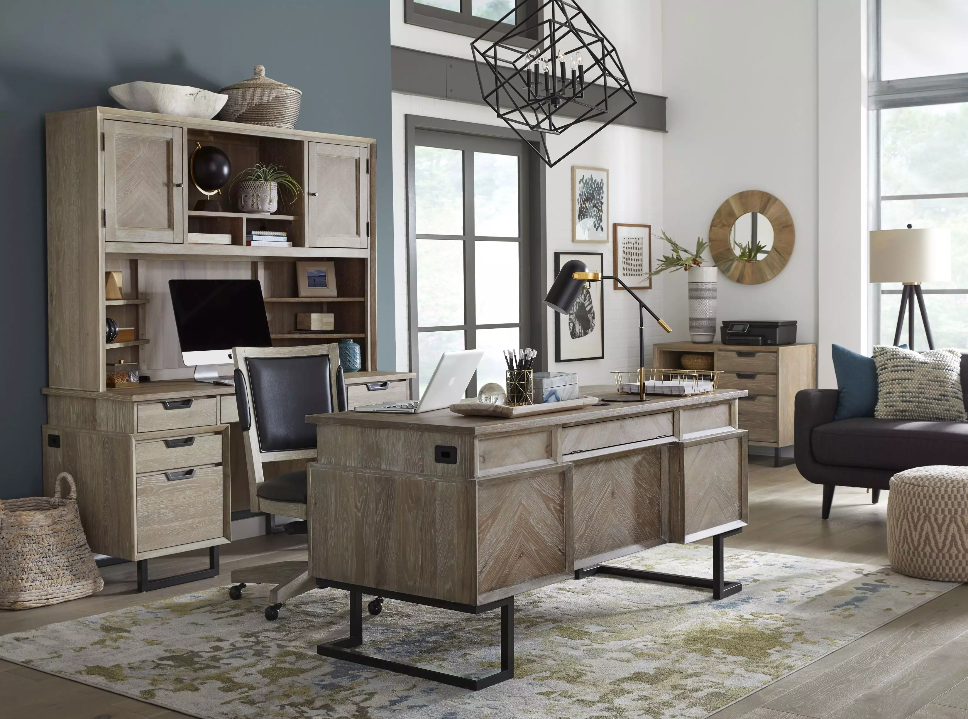 Harper Point Bleached Khaki 66" Executive Home Office Set