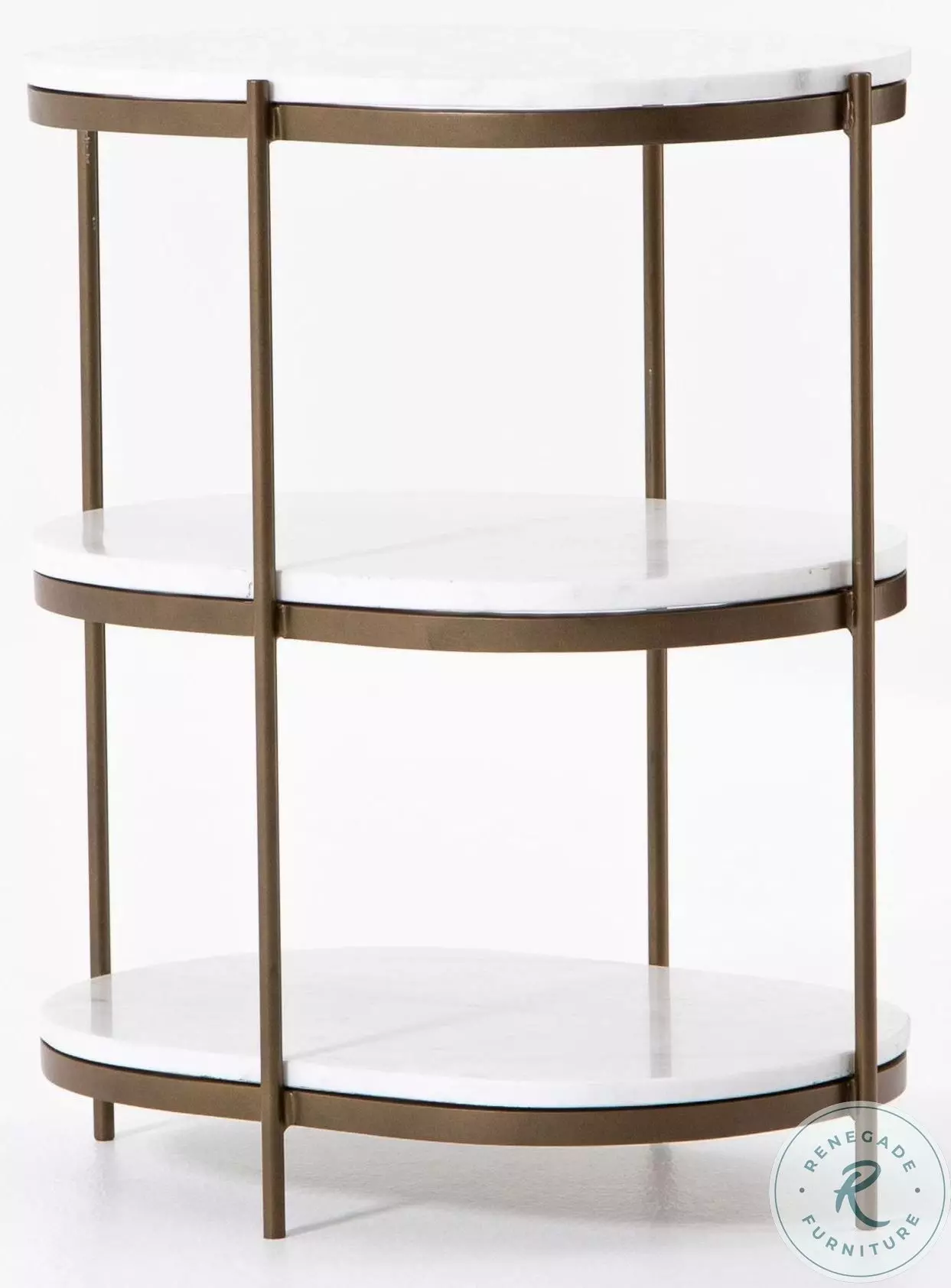 Felix Antique Brass And Polished White Marble Oval Nightstand from