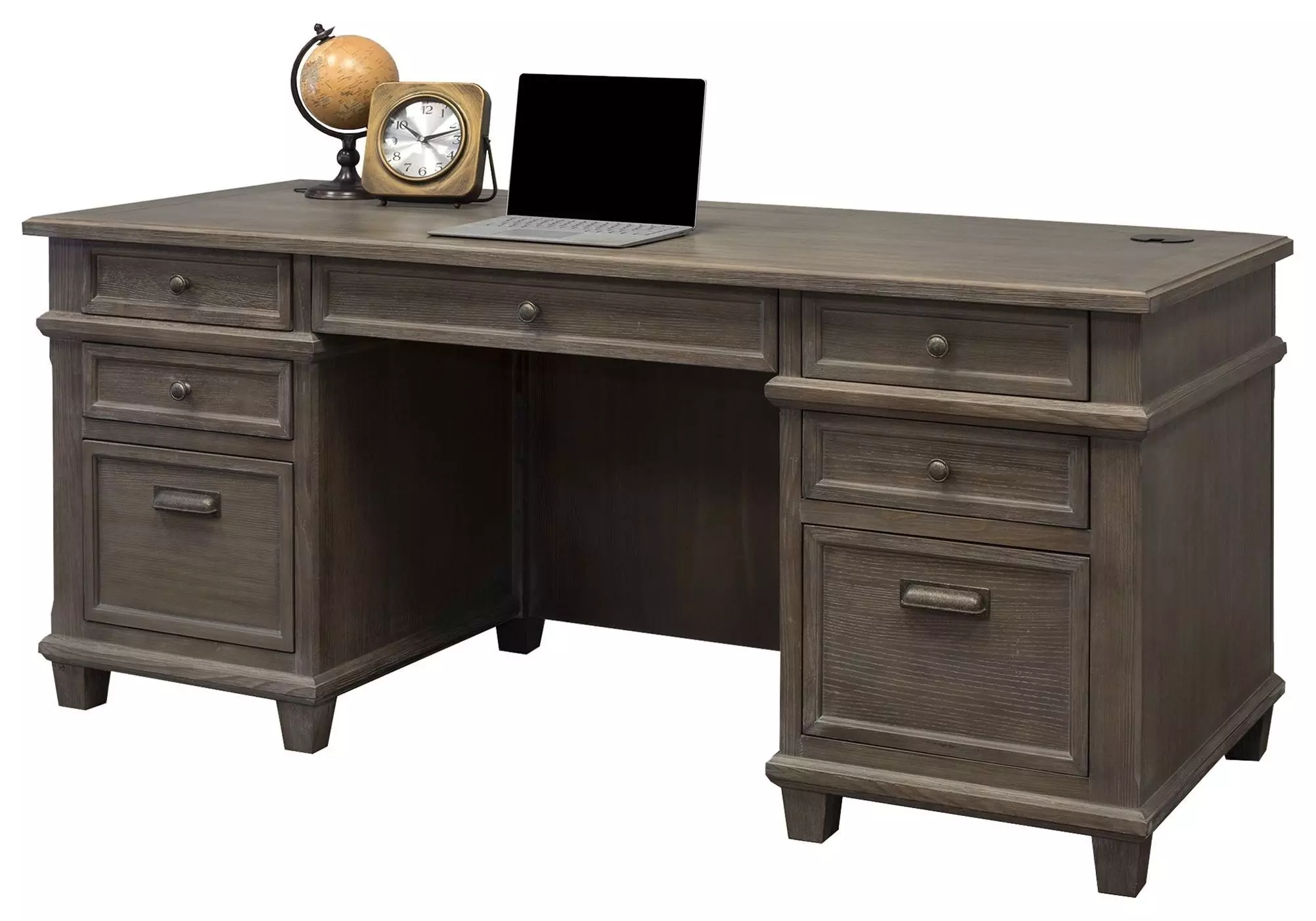 Carson Weathered Gray Brown Double Pedestal Desk