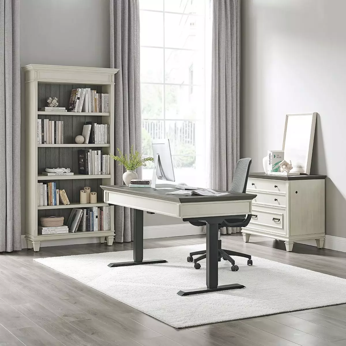 Hartford Antique White And Gray Electric Sit/Stand Home Office Set