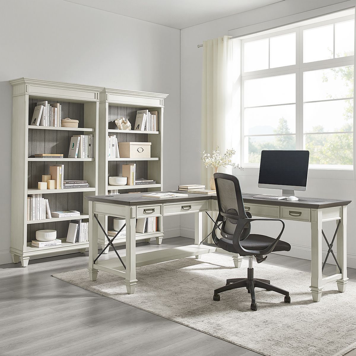 Hartford Antique White And Gray Open L Shaped Desk from Martin