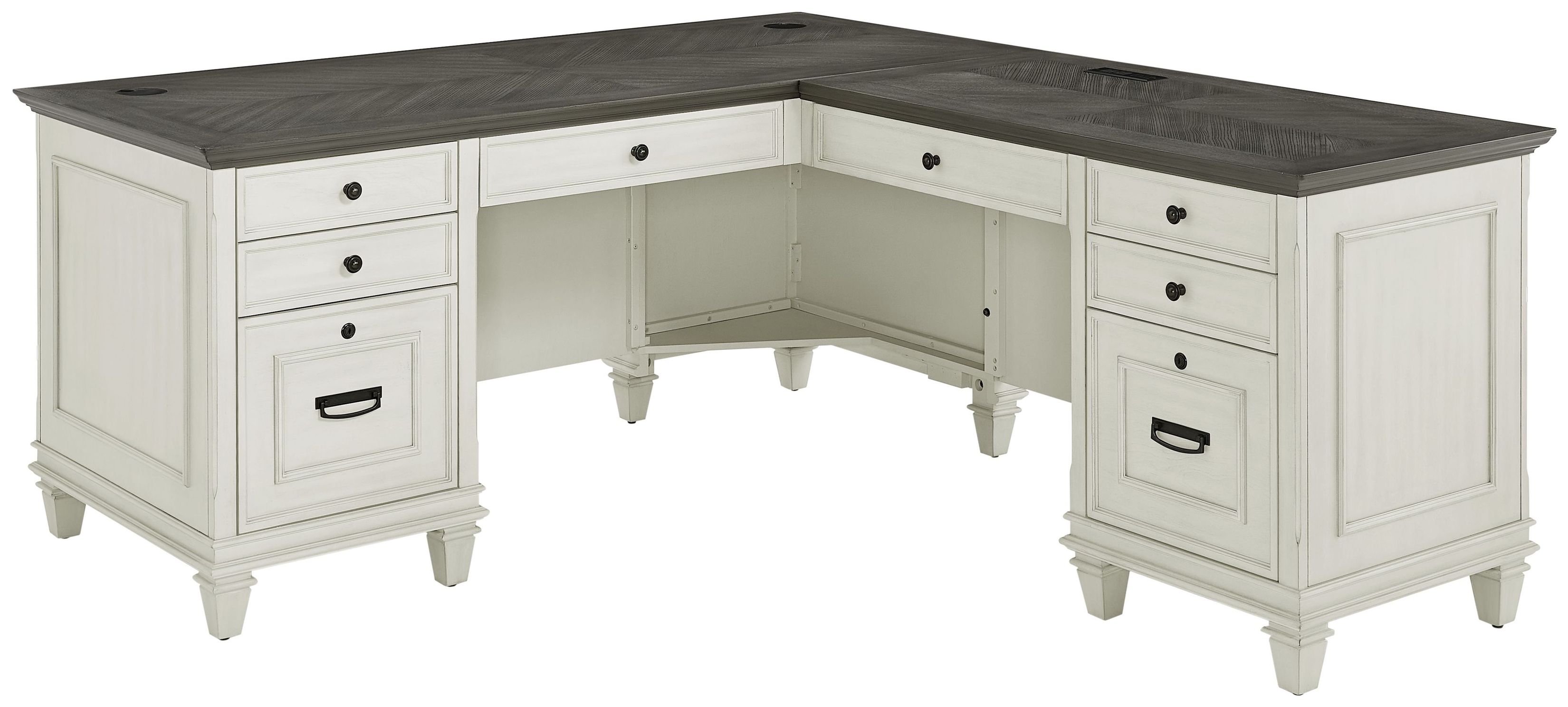 Hartford Antique White And Gray Pedestal Desk from Martin Furniture |  Coleman Furniture, image size:3300x1487