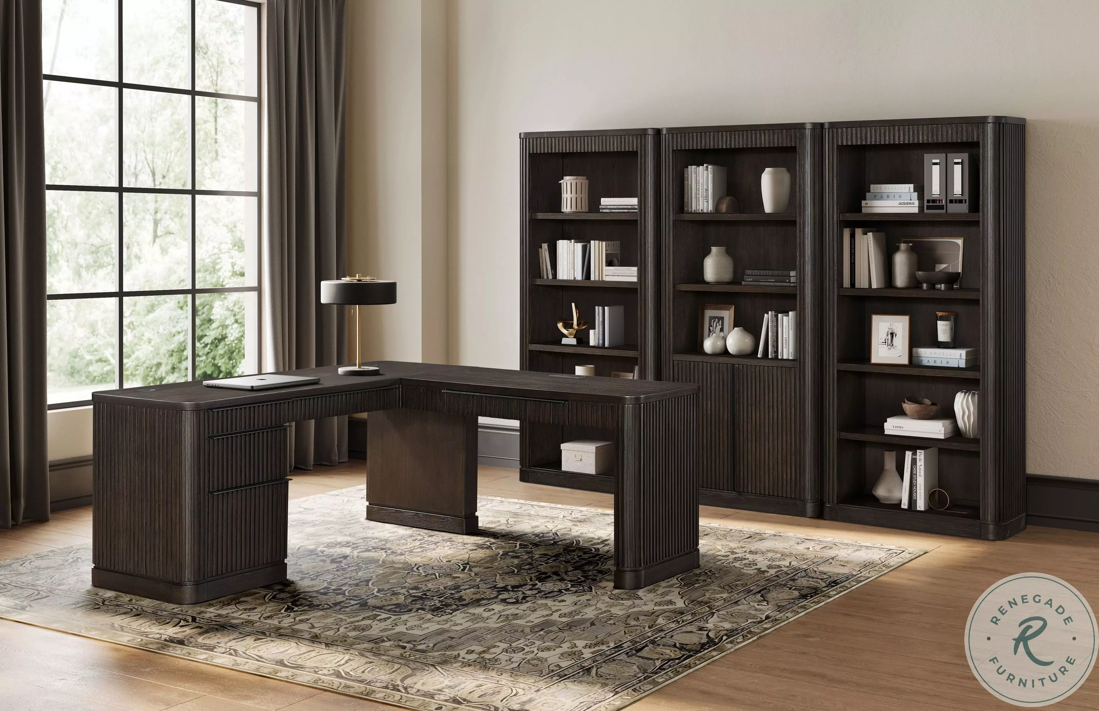 Tulane Dark Chocolate L Shape Home Office Set With Open Return from