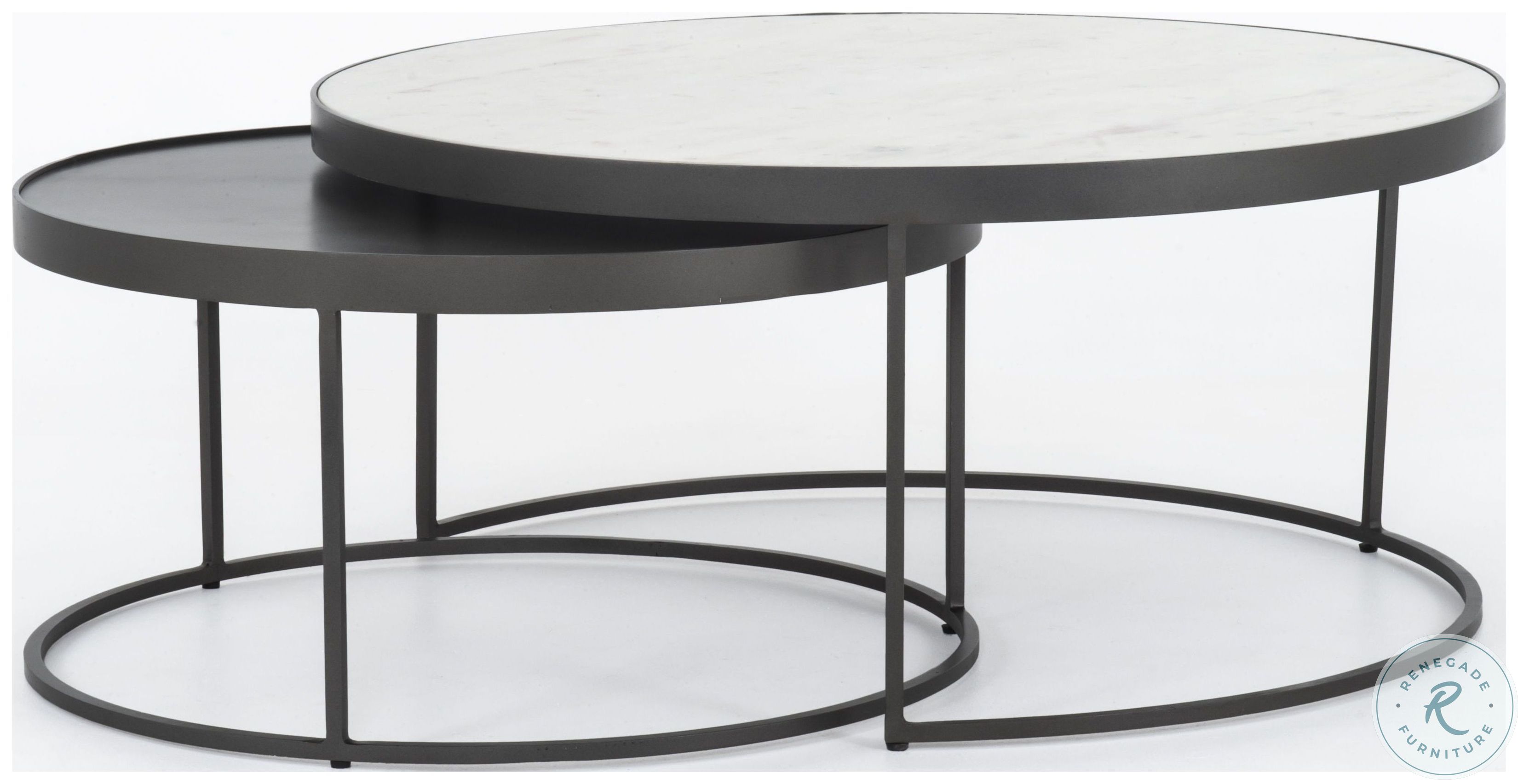 Evelyn Polished White Marble And Gunmetal Round Nesting Coffee Table ...