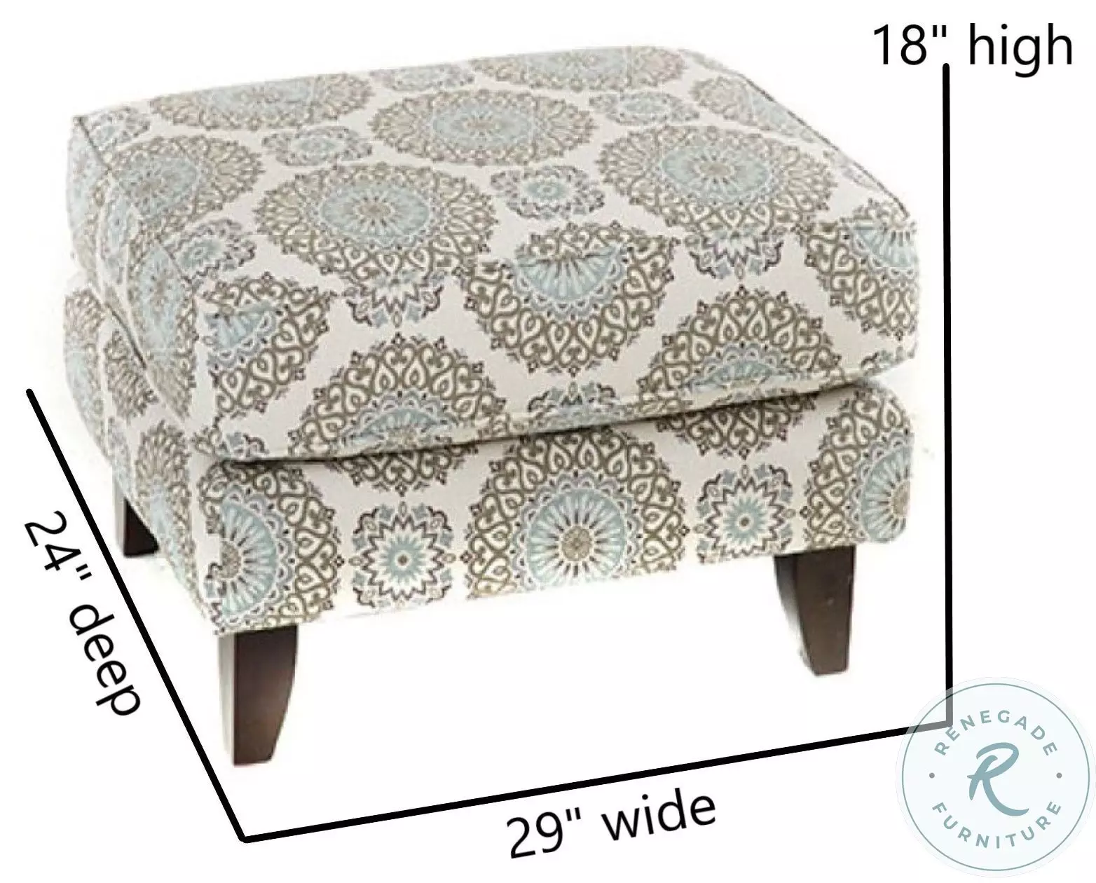 Grande Mist Beige and White Upholstered Rectangular Accent Ottoman