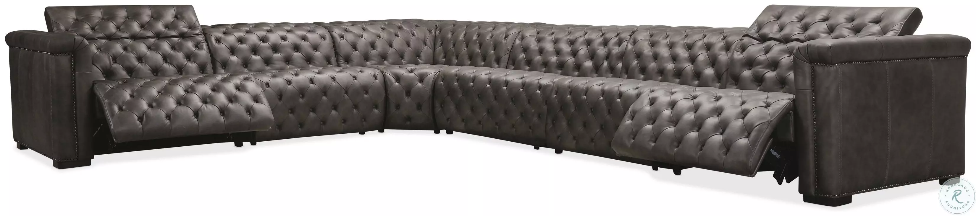 Savion Grandier Bellagio Gravel Leather 6 Piece Power Reclining Sectional With Power Headrest