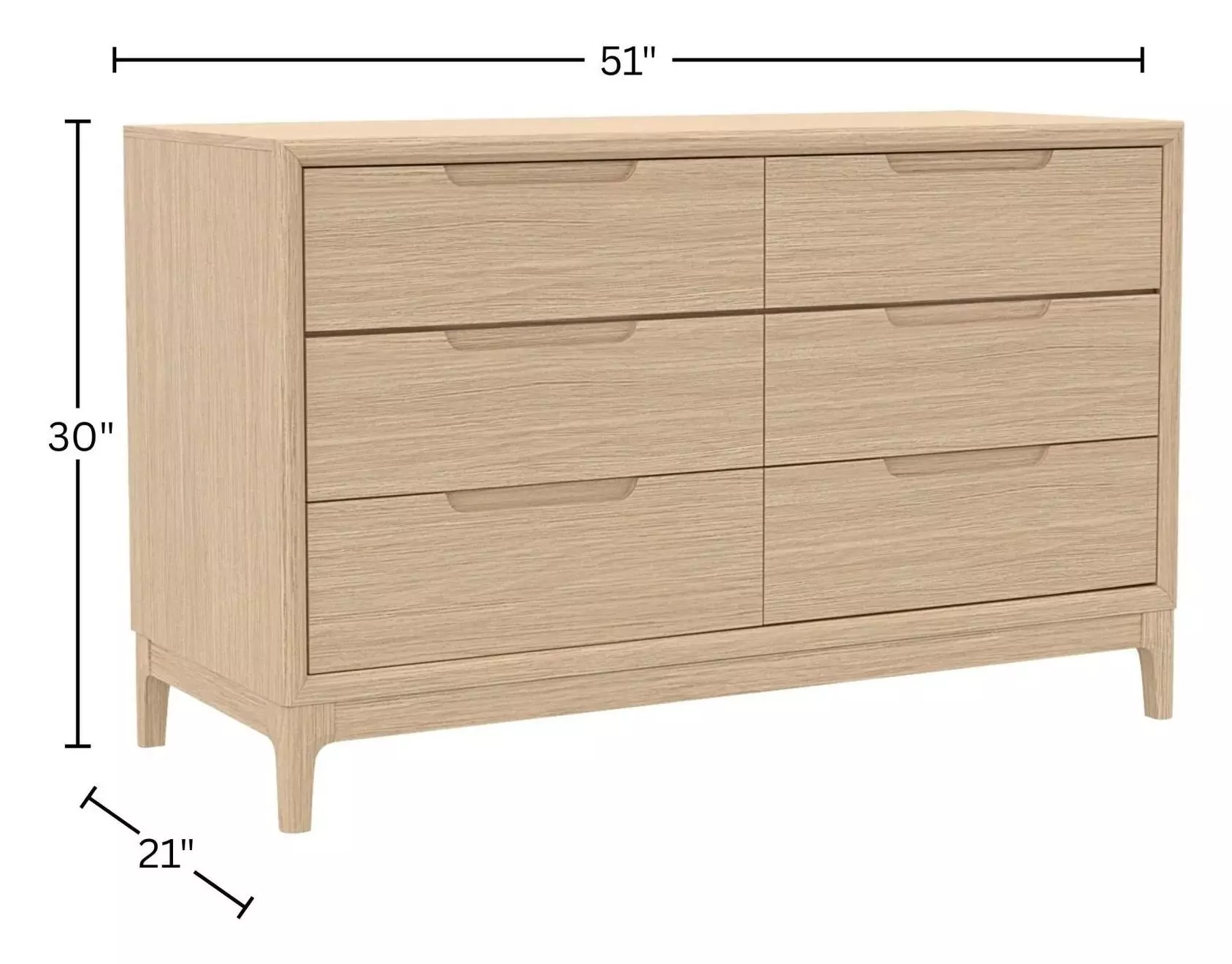 June Light Oak 6 Drawer Dresser