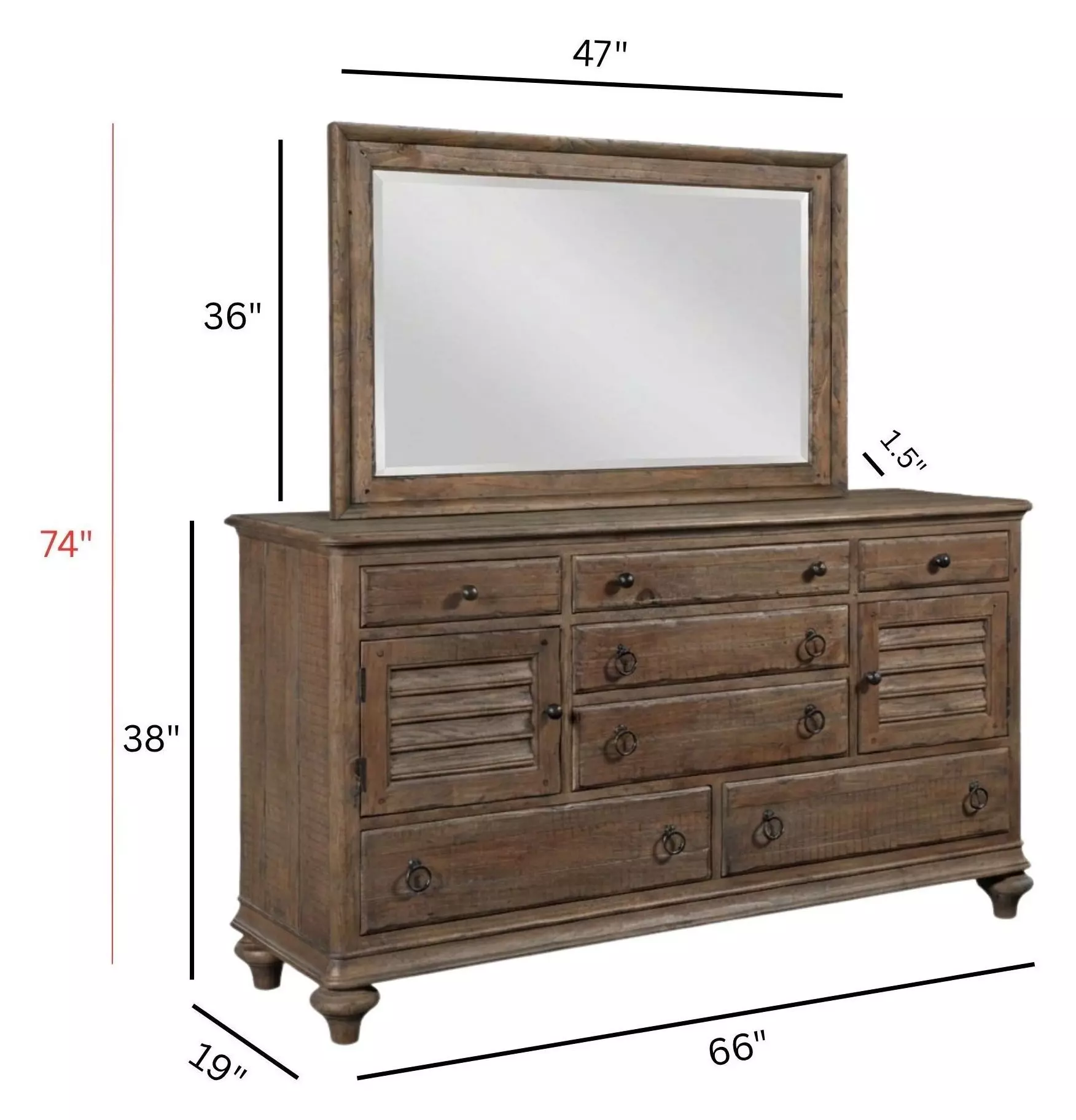 Homestead Pine Heather 7 Drawer Ellesmere Dresser with Rectangular Landscape Mirror