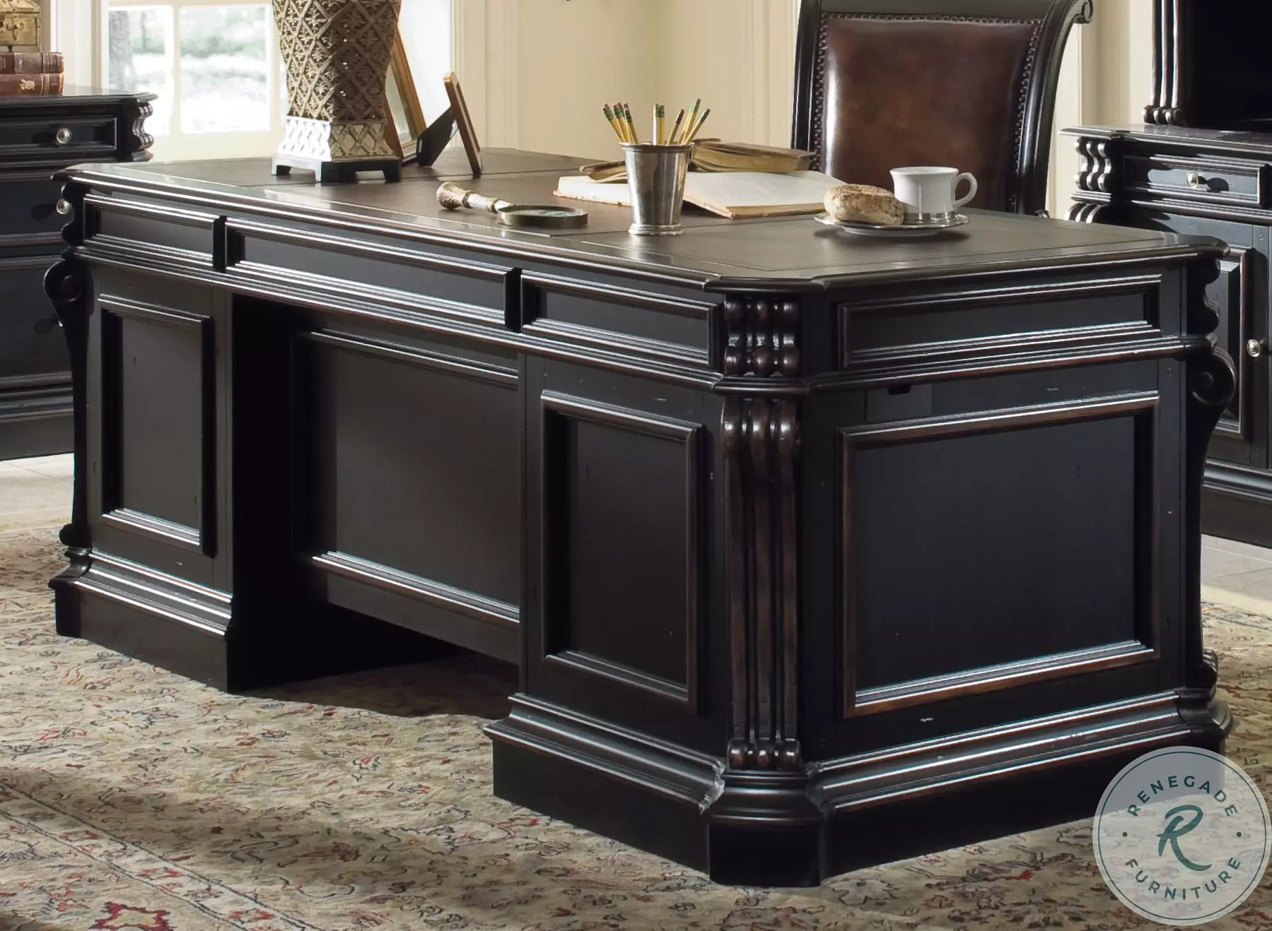 Telluride Black 76'' Executive Desk with Wood Panels From Home