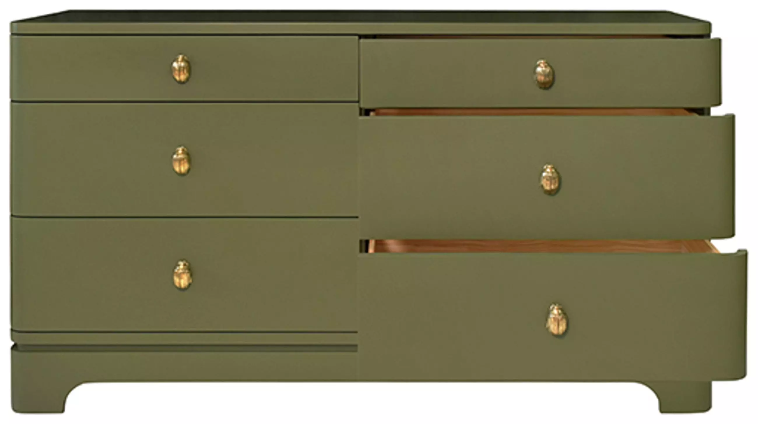 Kilmer Matte Olive Green Lacquer Soft Close 6 Drawer Dresser From