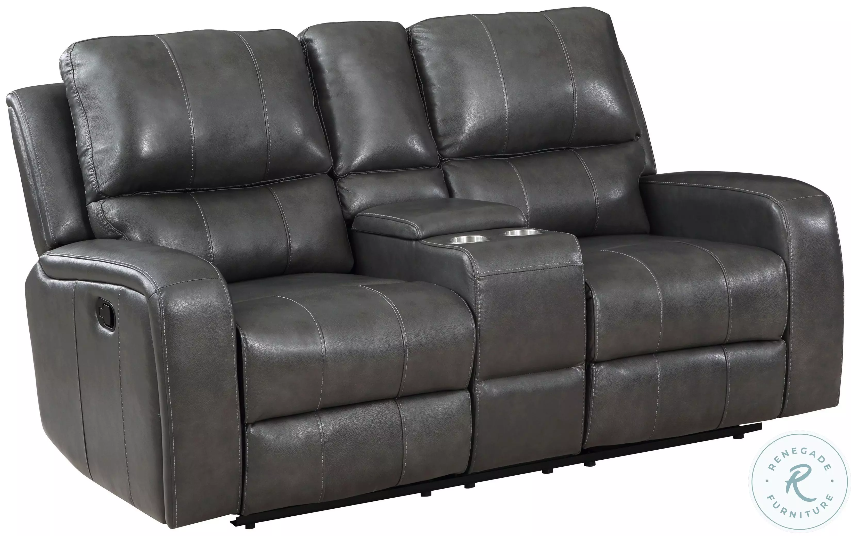 Linton Gray Leather Reclining Console Loveseat with Power