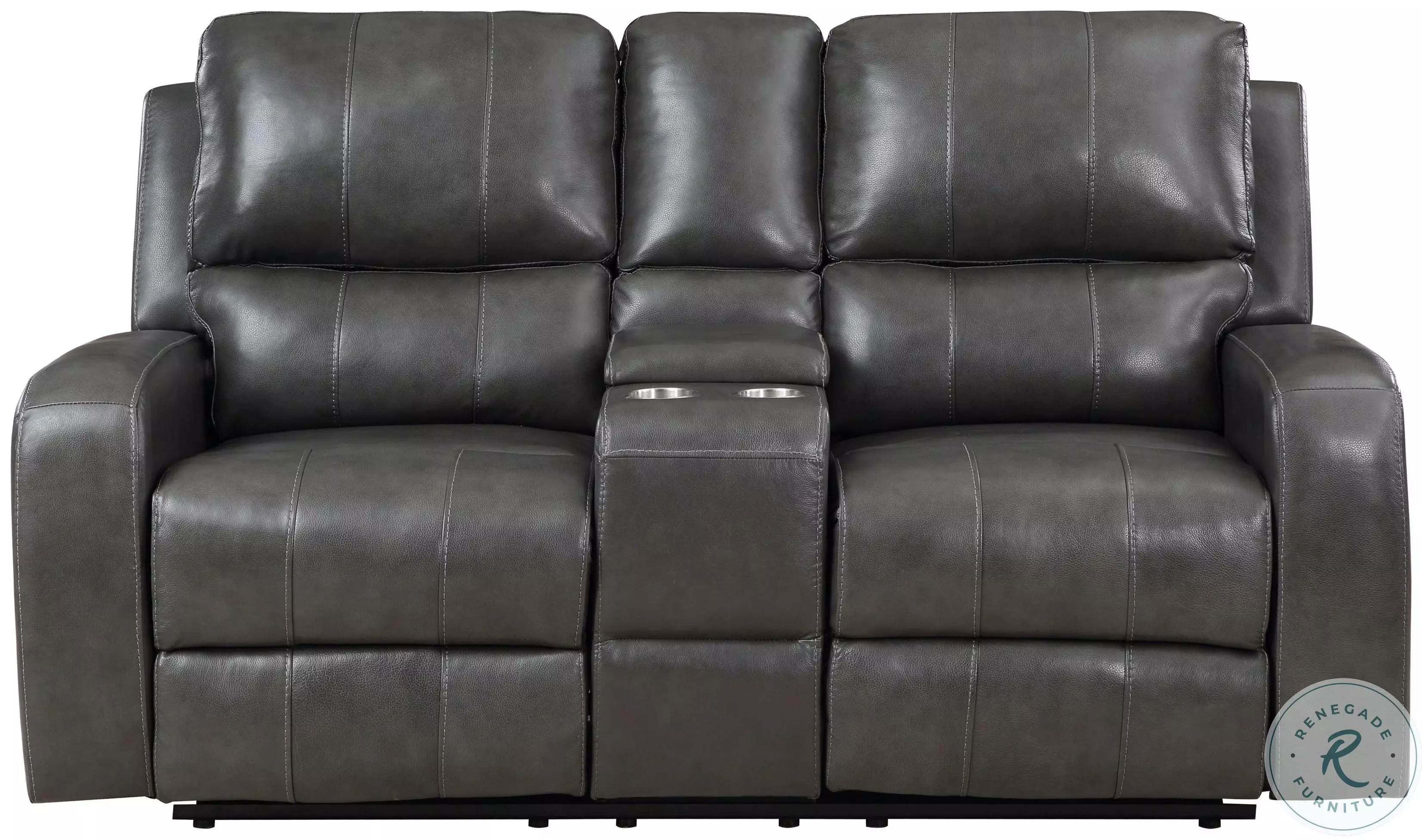 Linton Gray Leather Reclining Console Loveseat with Power Footrest