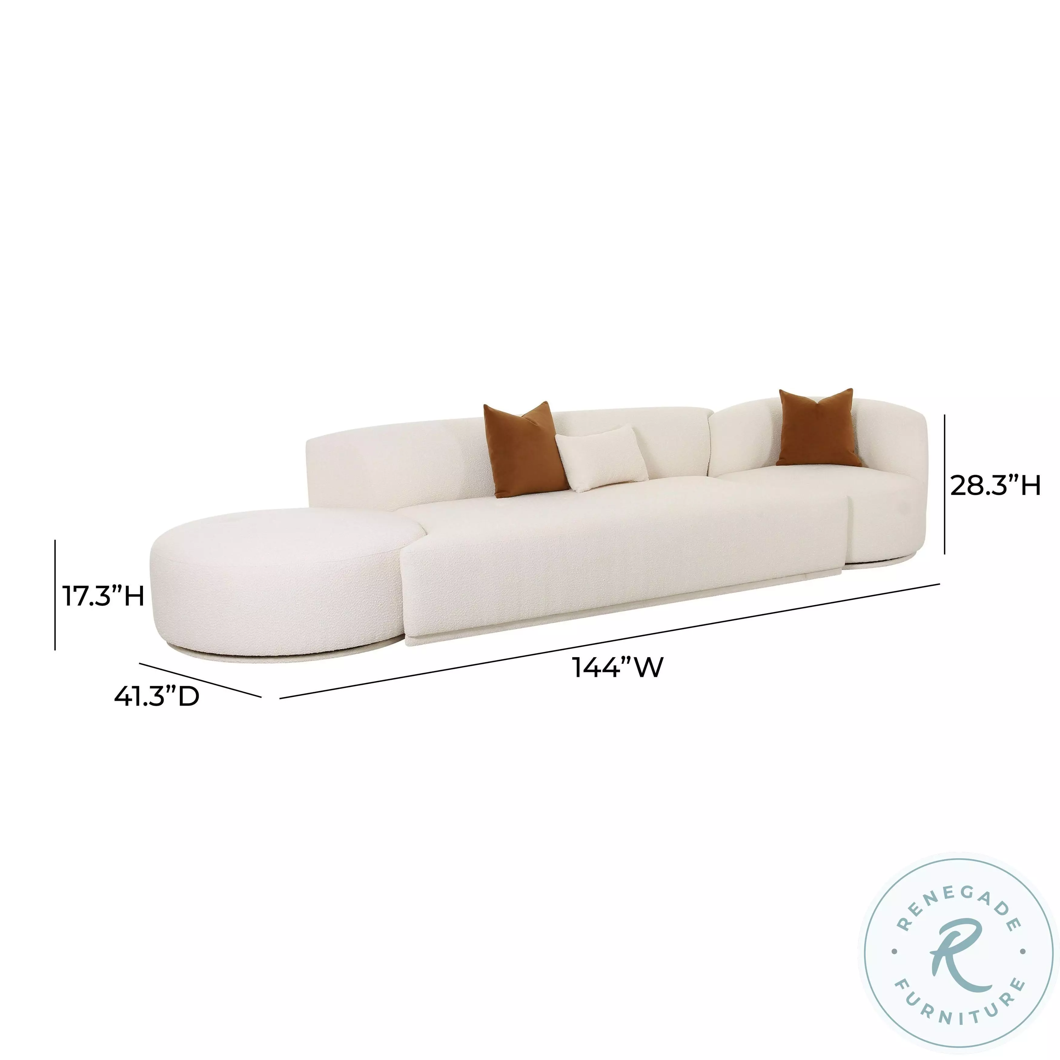 Fickle Cream Boucle 3 Piece Chaise Modular 144" Sofa