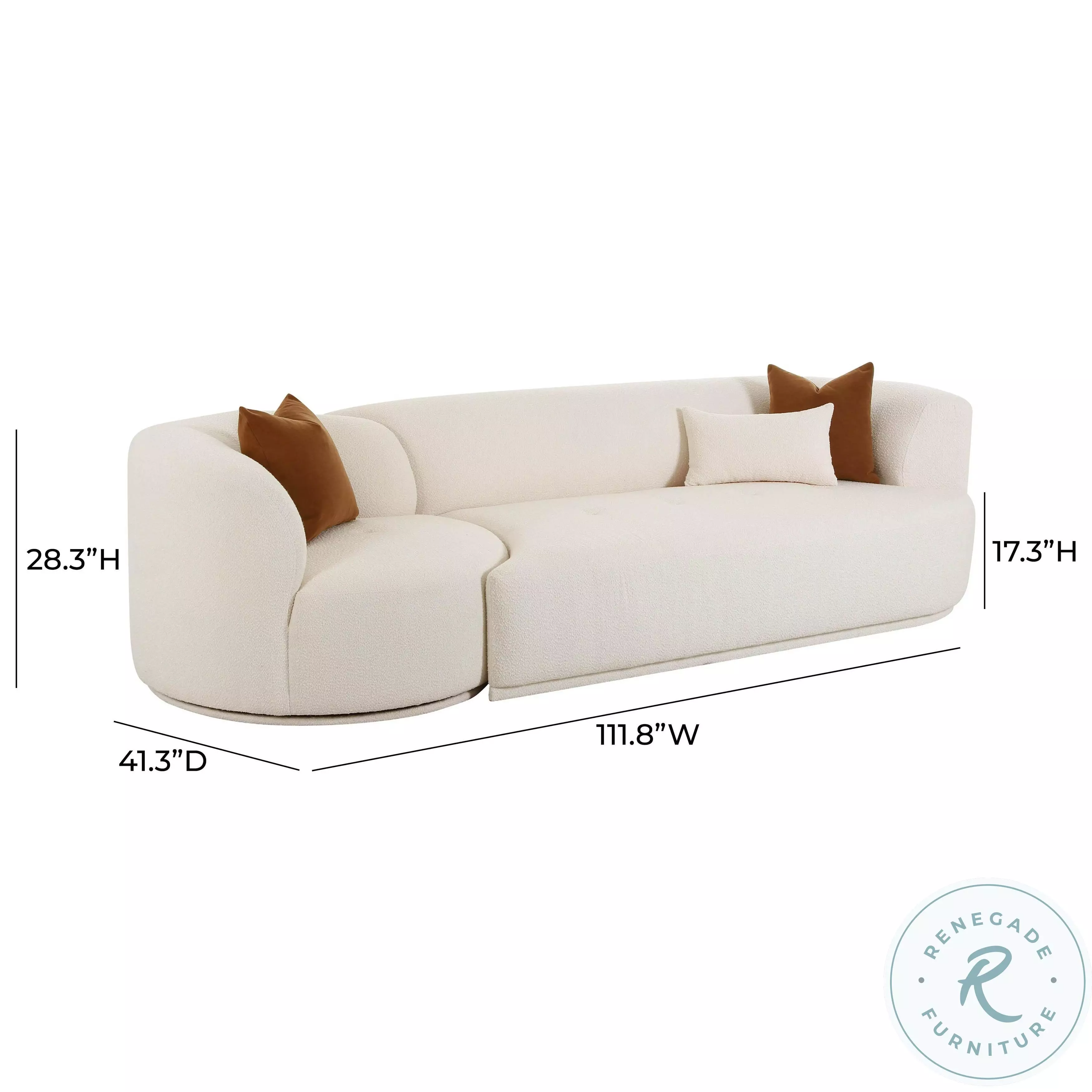Fickle Cream Boucle 2 Piece Modular RAF 112" Sofa