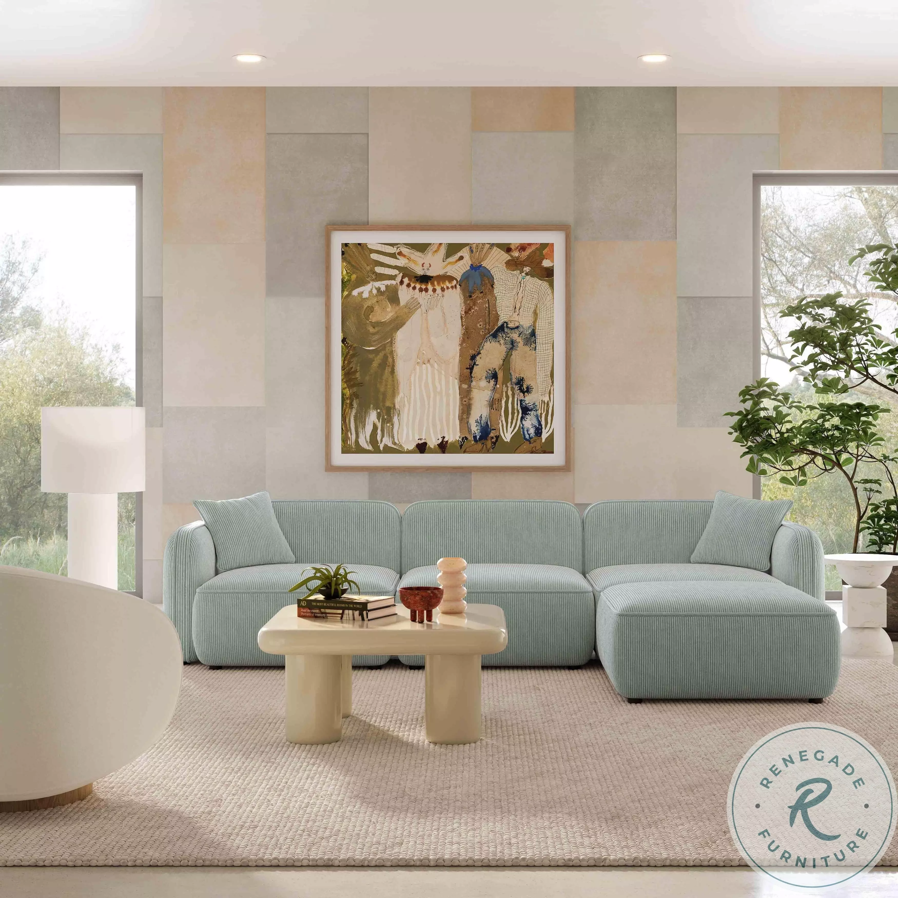 Travie Sea Foam Performance Corduroy Velvet Modular Sectional from