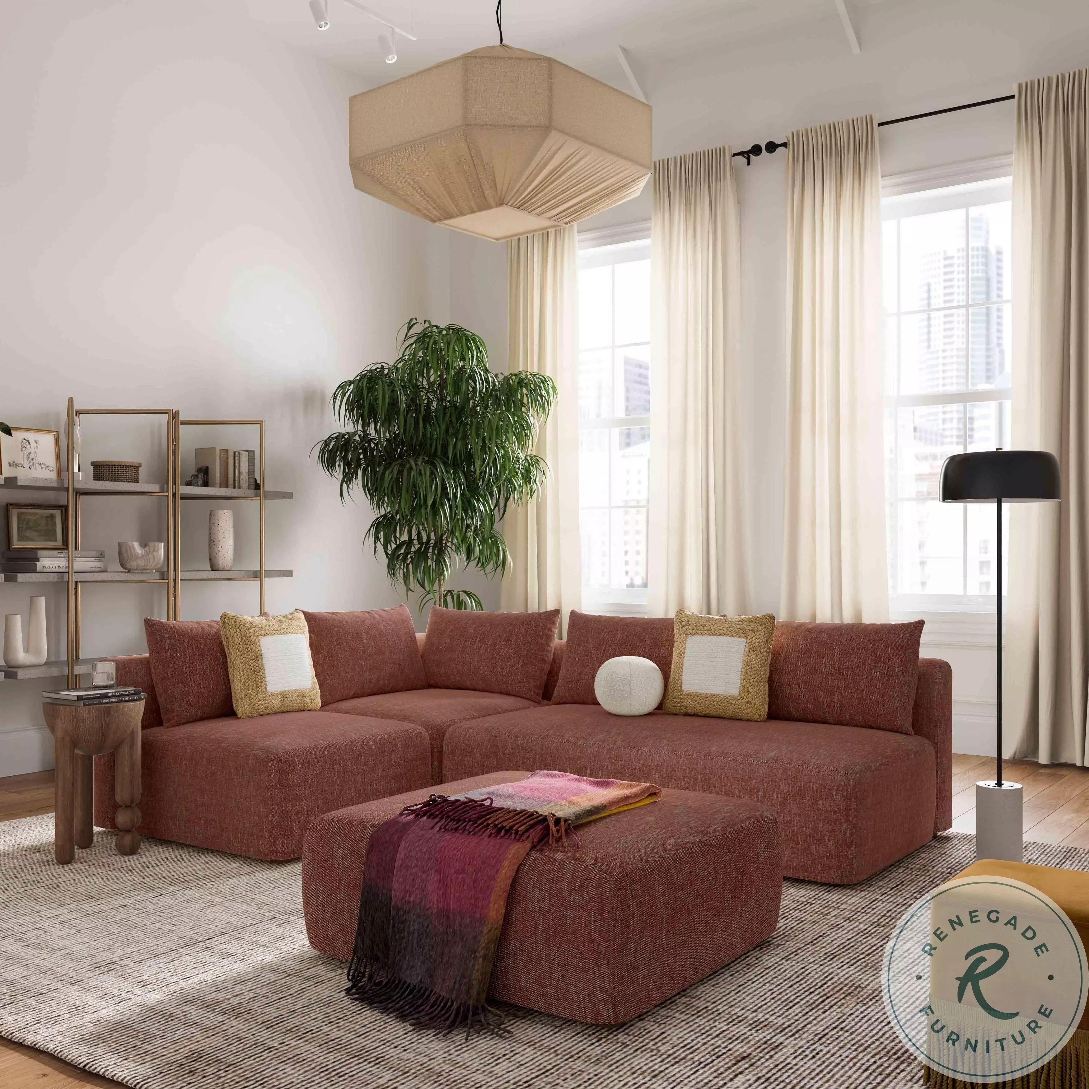 Hangover Sedona Red Textured Fabric Modular Sectional from TOV