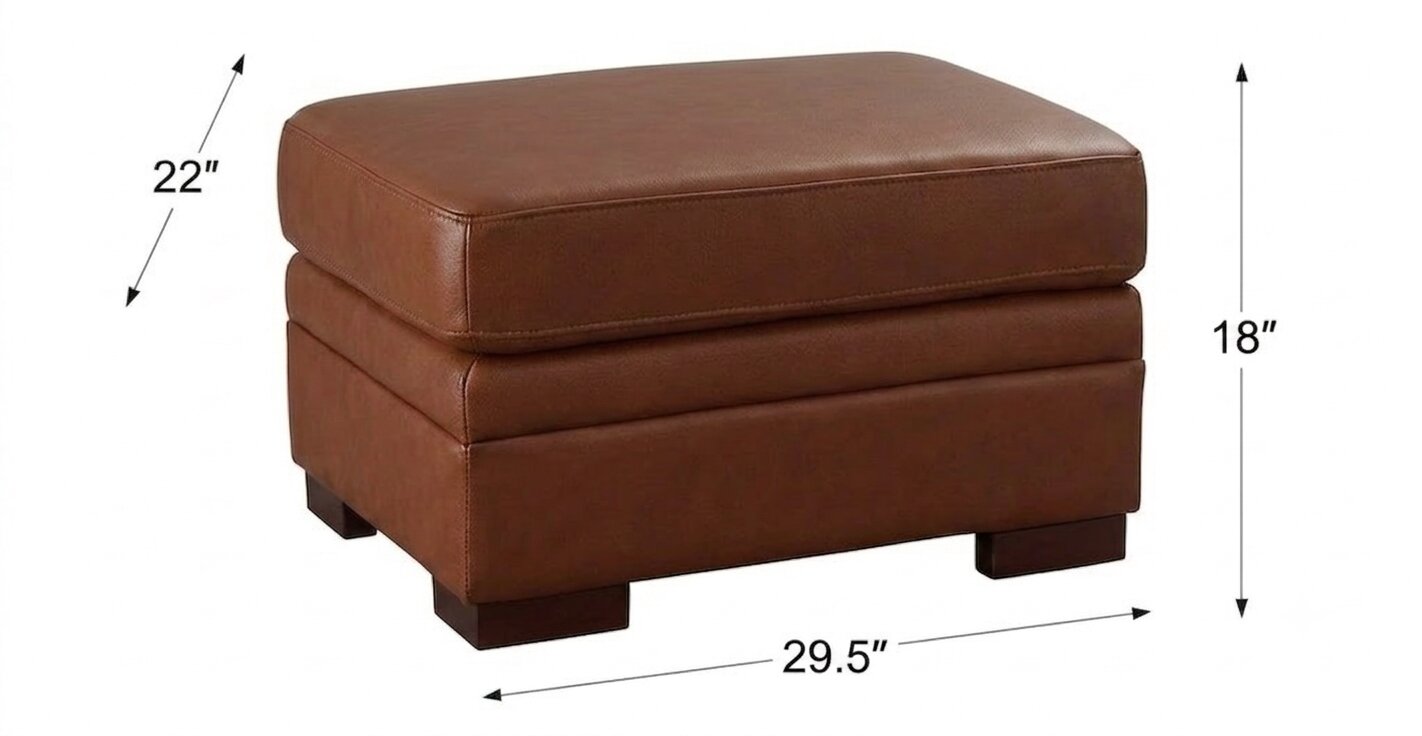 Langston Nutmeg Leather Upholstered Rectangular Ottoman