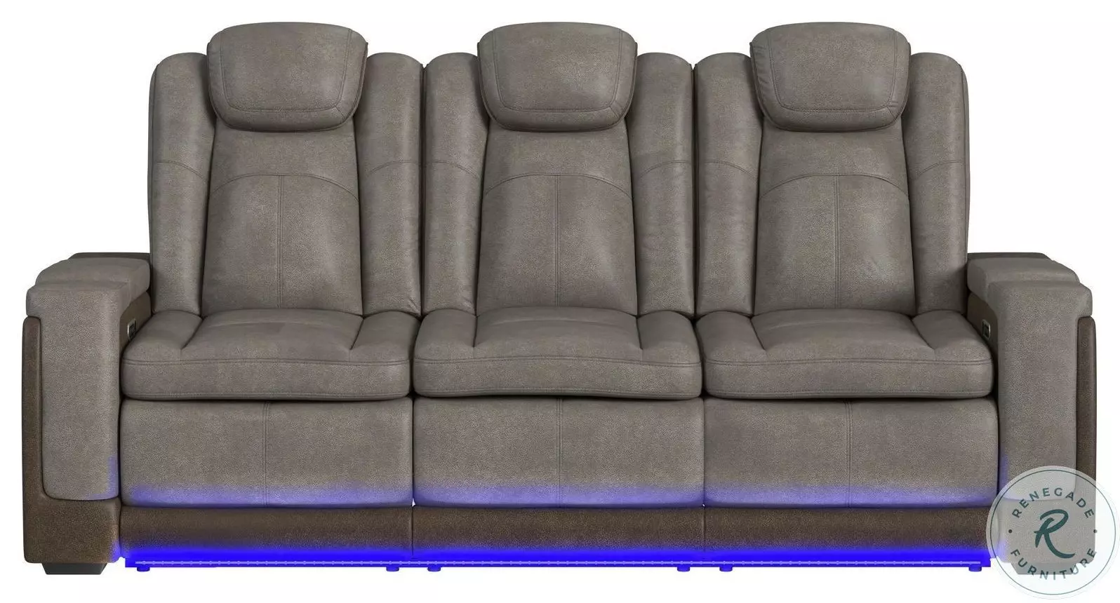 Niven Grey And Brown Power Reclining Sofa with Adjustable Headrest