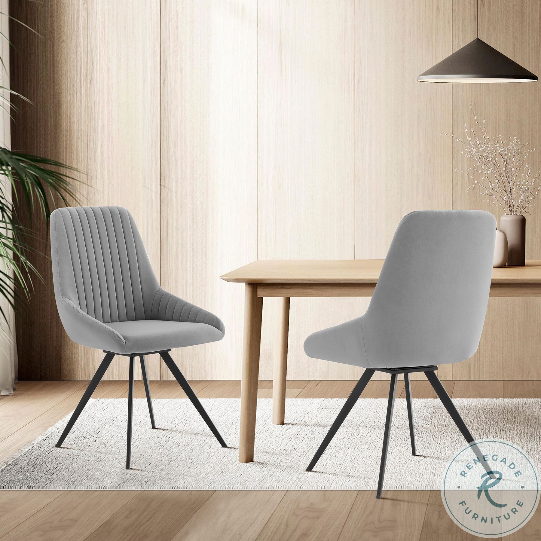 Alison Swivel Gray Velvet and Metal Dining Chair Set of 2 From Armen