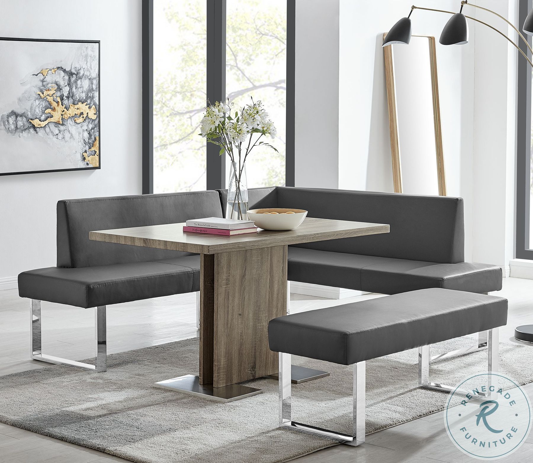 Amanda Gray Faux Leather Dining Bench from Armen Living Coleman Furniture