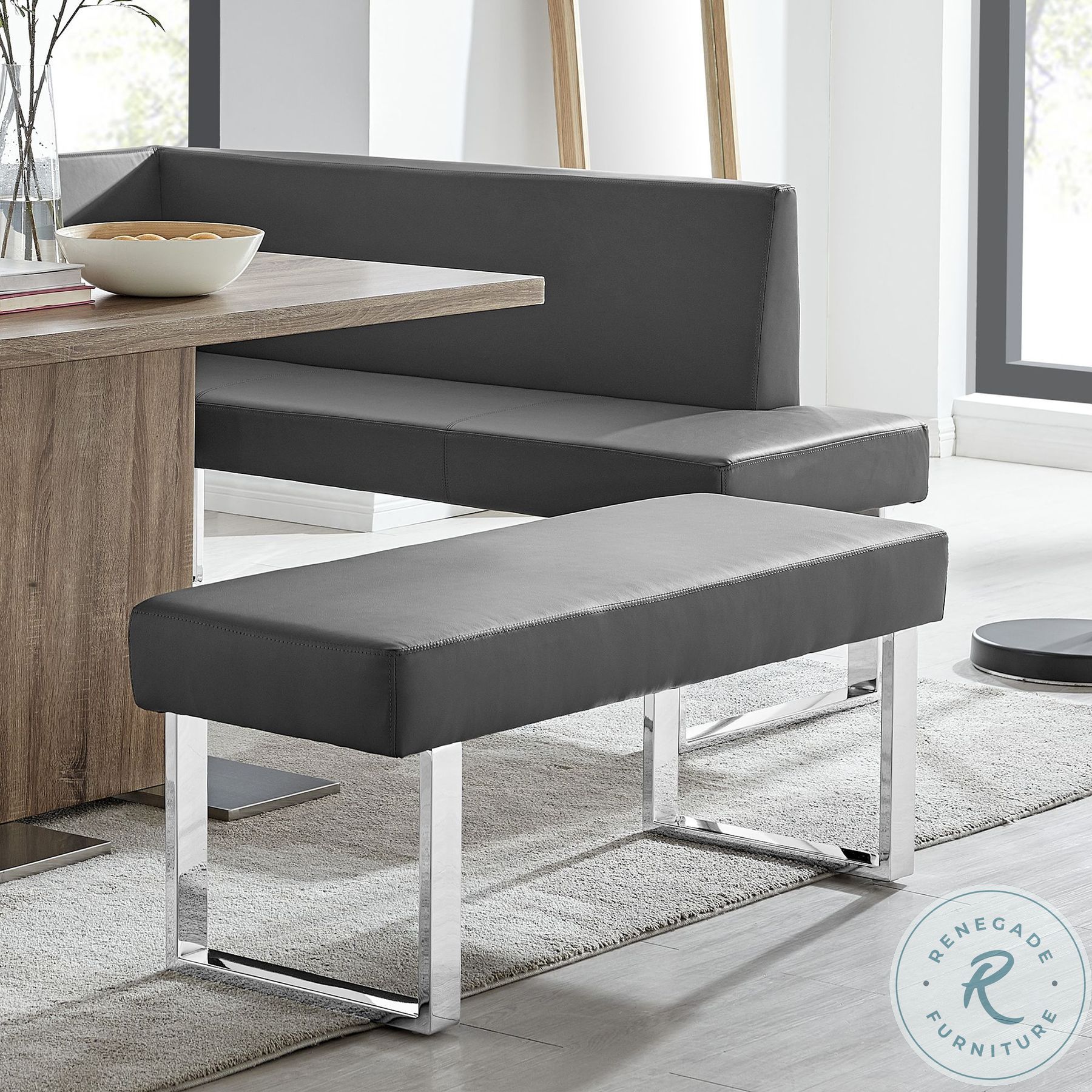Amanda Gray Faux Leather Dining Bench from Armen Living Coleman Furniture