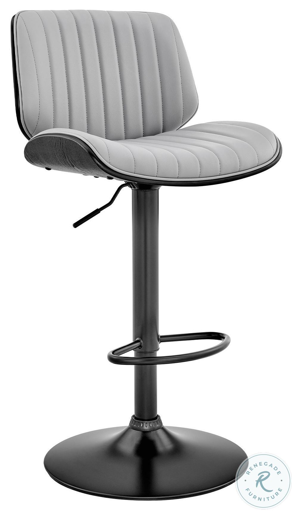 Brock Gray Faux Leather And Wood Adjustable Bar Stool With Black Base