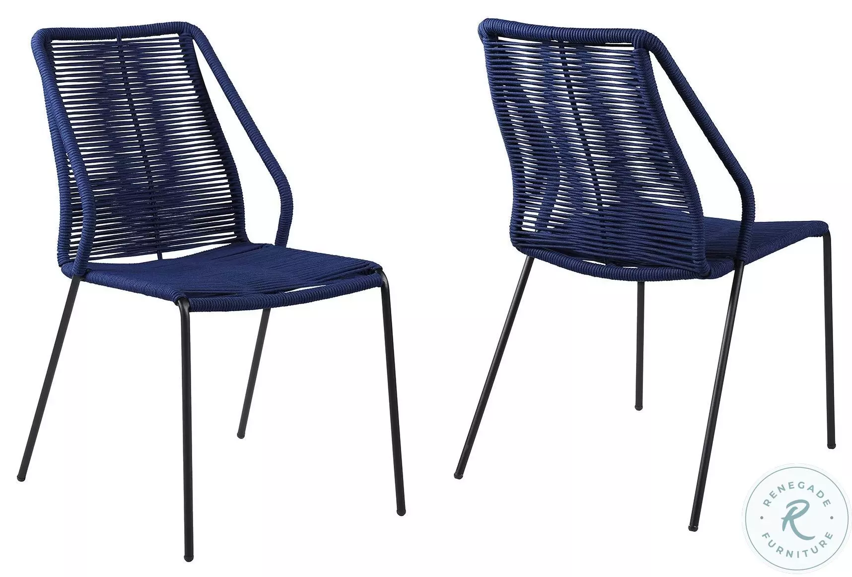 Clip Blue Rope And Stackable Steel Outdoor Dining Chair Set Of 2